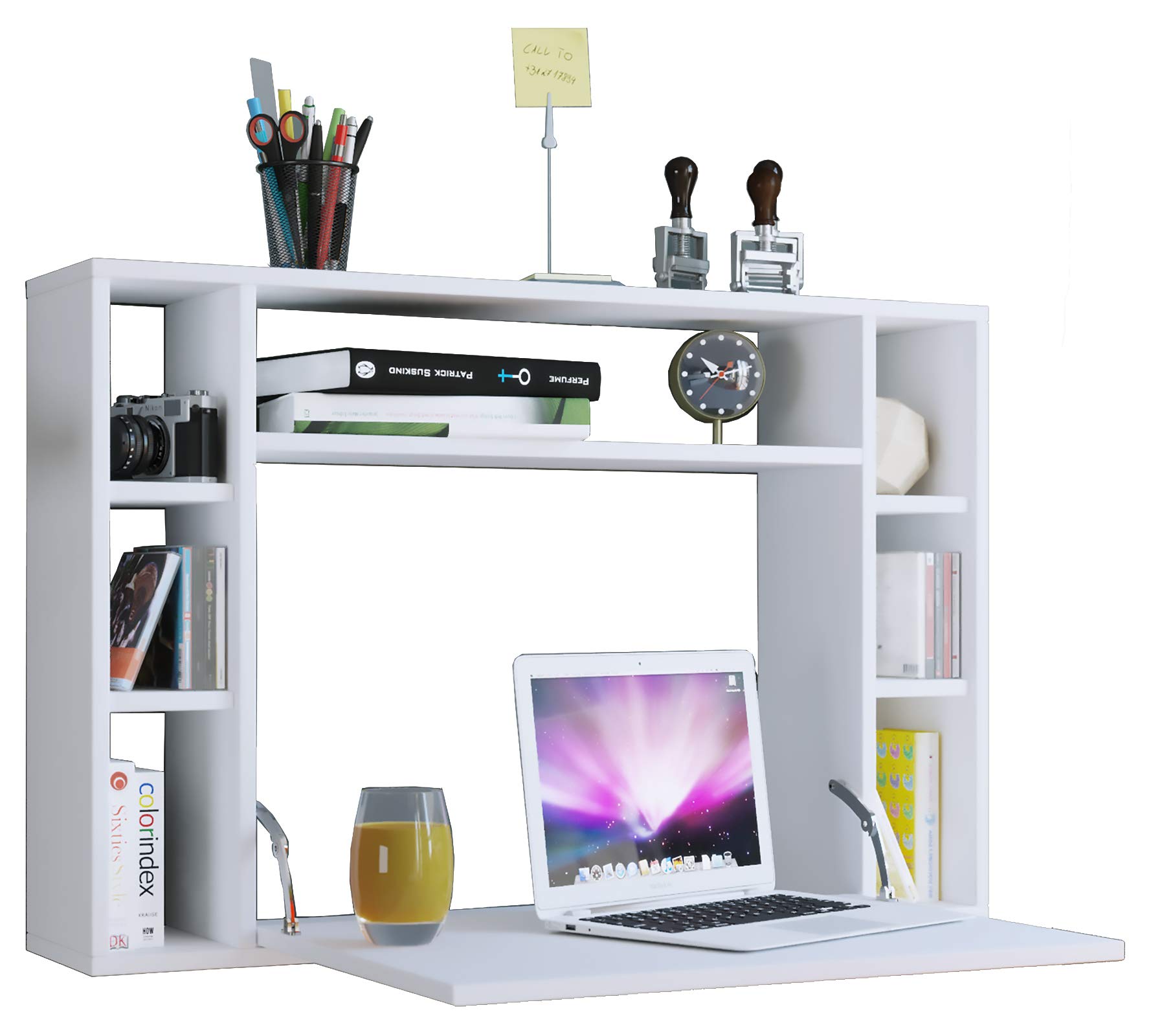 VCM Computertisch hängend | Klapptisch | Wandschreibtisch | Maße ca. H. 60 x B. 90 x T. 20 cm | Schreibtisch - Wandila Weiß