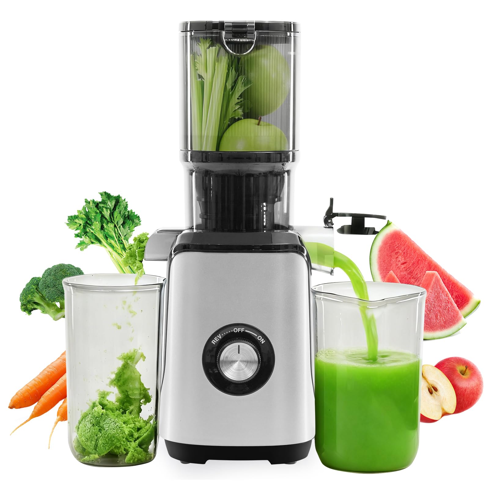 OLIXIS Cold Press Juicer Masticating Juicer Machines with Wide Feed Chute High Juice Yield and Easy to Clean