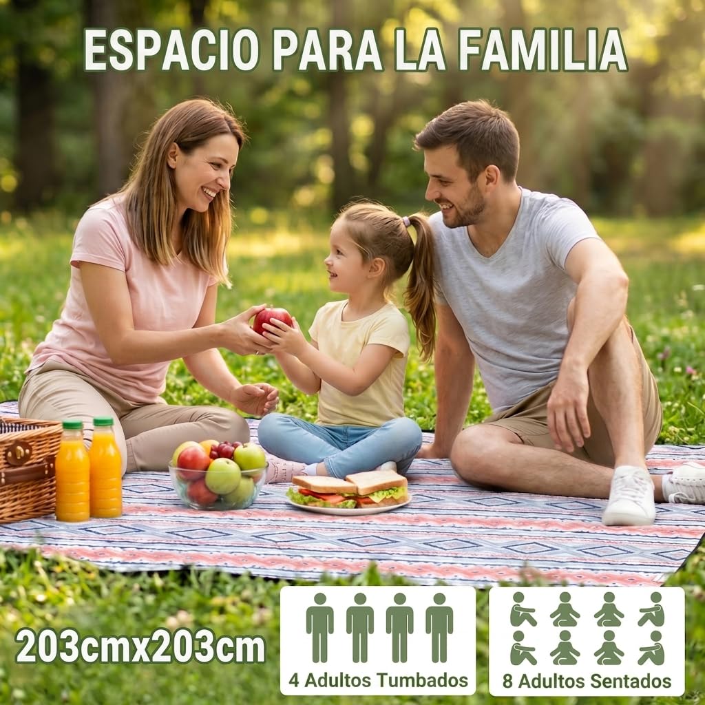 Wolfwise Manta Picnic Impermeable, Grande Mantel Camping 200x200 cm Pliable con Sangles Réglables et Bandoulière, Picnic Blanket para Playa, Jardín, Camping, Viajes y Senderismo, Azul