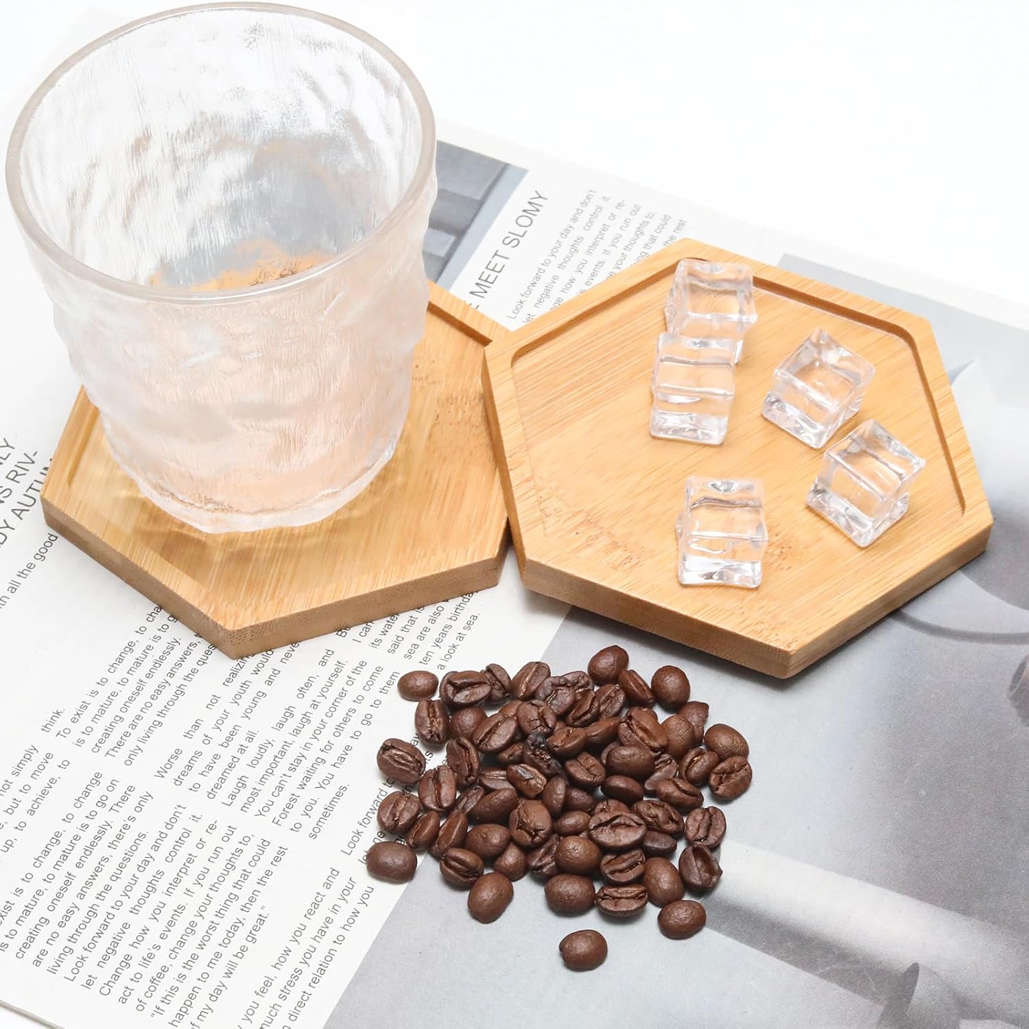 Hexagon Bamboo Tray, 3.8" Wooden Mosaic Craft Base Serving Plate image 3