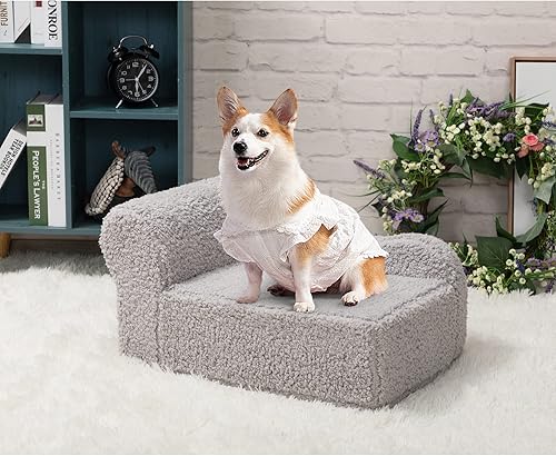 PAPITLULU Sofá cama para mascotas, sofá abierto para perros, cama de dormir para gatos, silla de forro polar Sherpa para tumbona, espuma ultrasuave