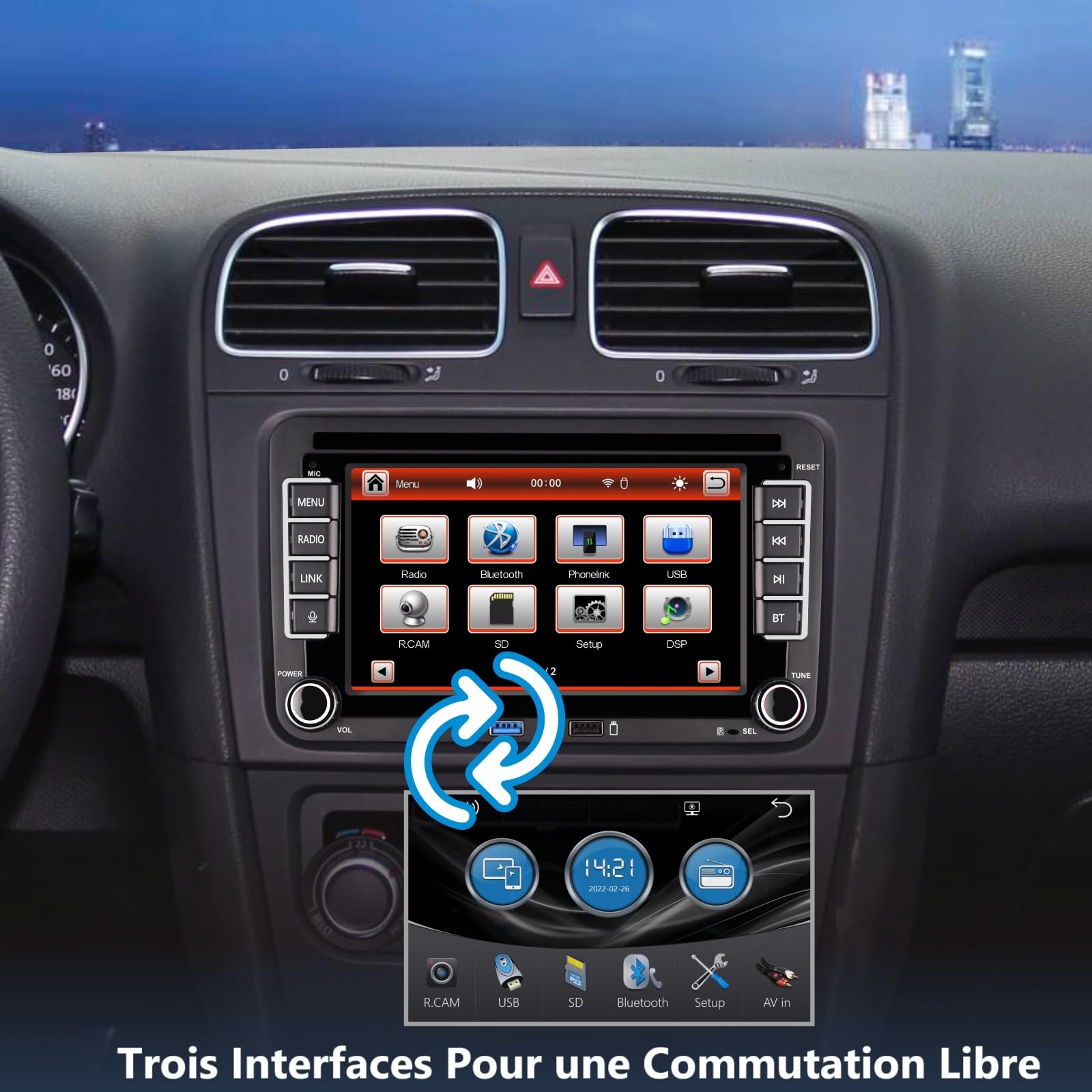 VW Autoradio mit 7 Zoll Bildschirm Kompatibel mit Wireless CarPlay & Android Auto für VW Golf 5/6, Passat, Polo, Jetta, Caddy, EOS, T5, Tiguan, Touran, CC, Bluetooth/FM/AM-Radio/USB/EQ