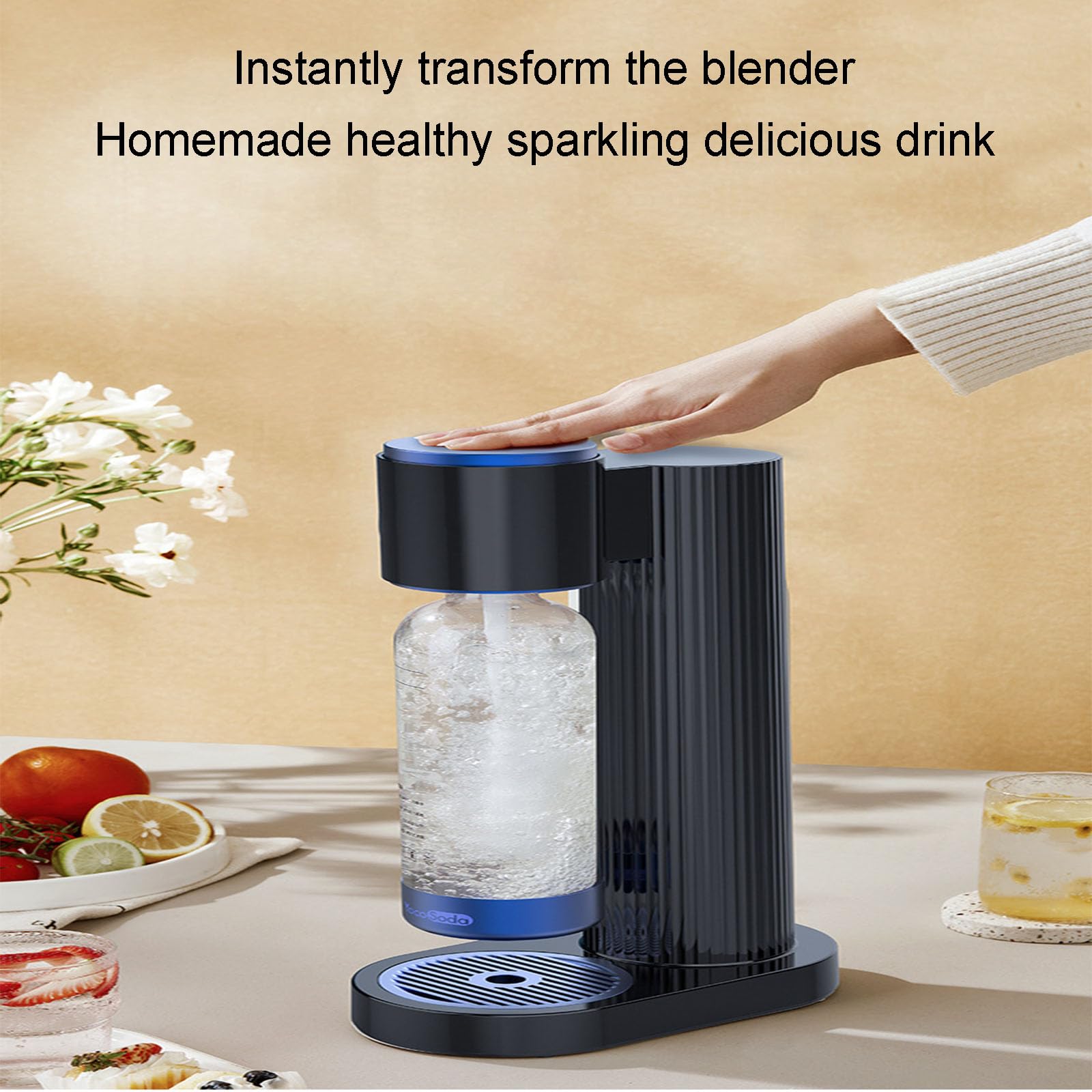 Machine à eau gazeuse – Production rapide en 3 secondes, design portable, force de bulle réglable pour mélanger les boissons