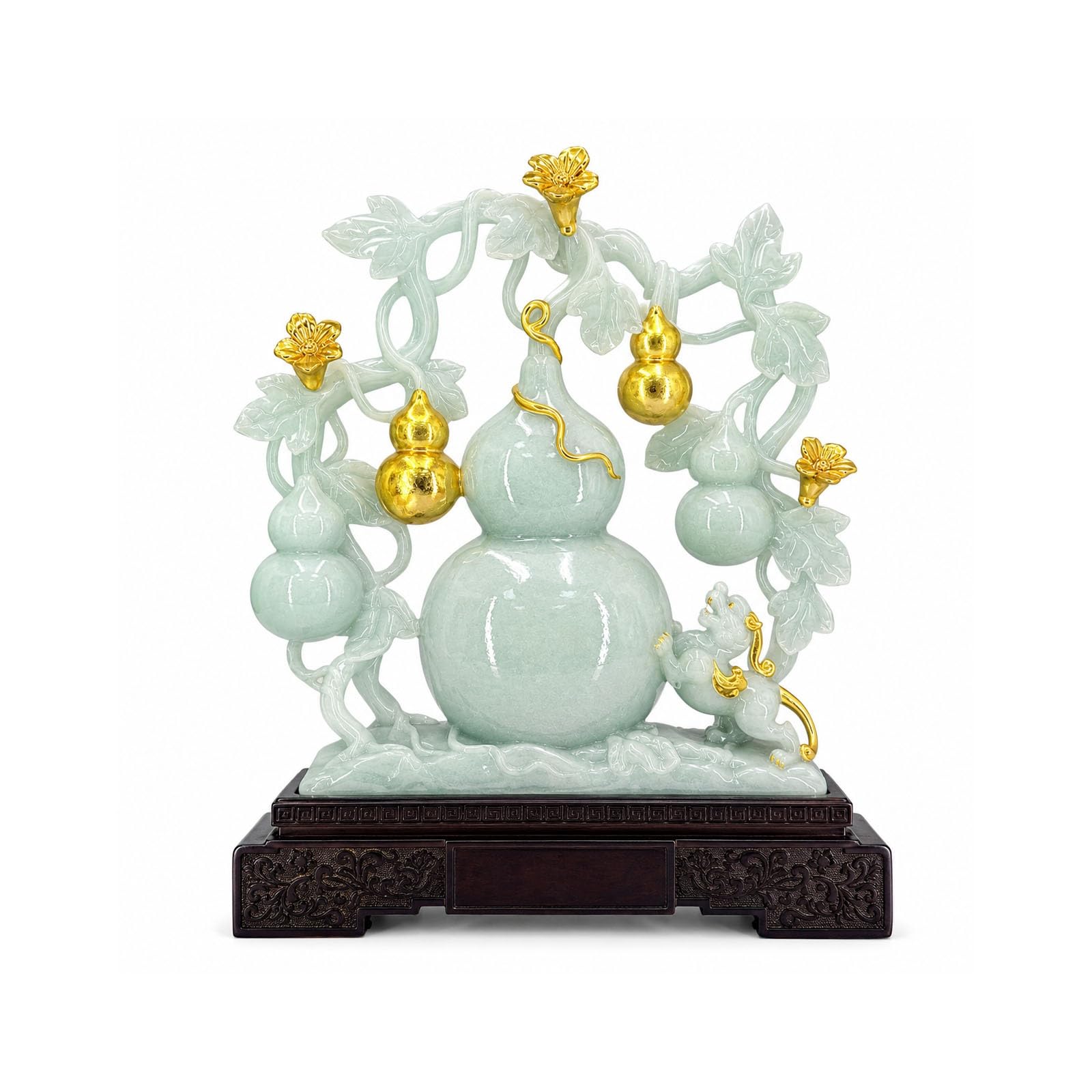 Mmt00go #A Lucky Feng Shui Gourd Statue, Green Jade-Look Chinese Fortune Ornament