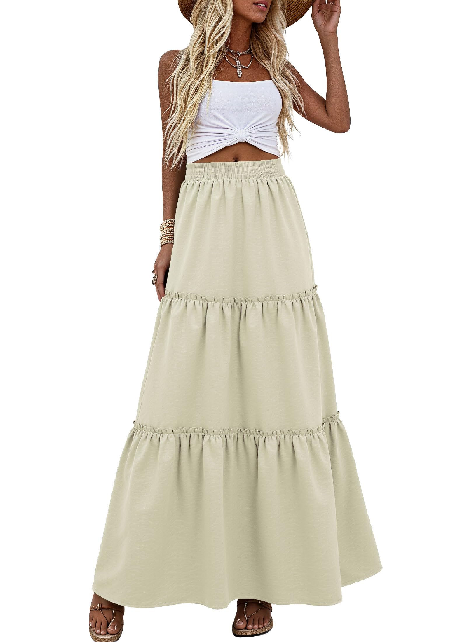 CZYINXIAN Maxi Skirt for Women High Elastic Waist Pleated Swing A-Line Flared Long Skirts
