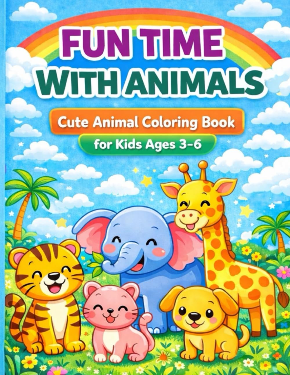 Fun Time With Animals: Cute Animal Coloring Book for Kids Ages 3-5: Easy and Fun Coloring Pages for Toddlers and Kids Ages 3-6