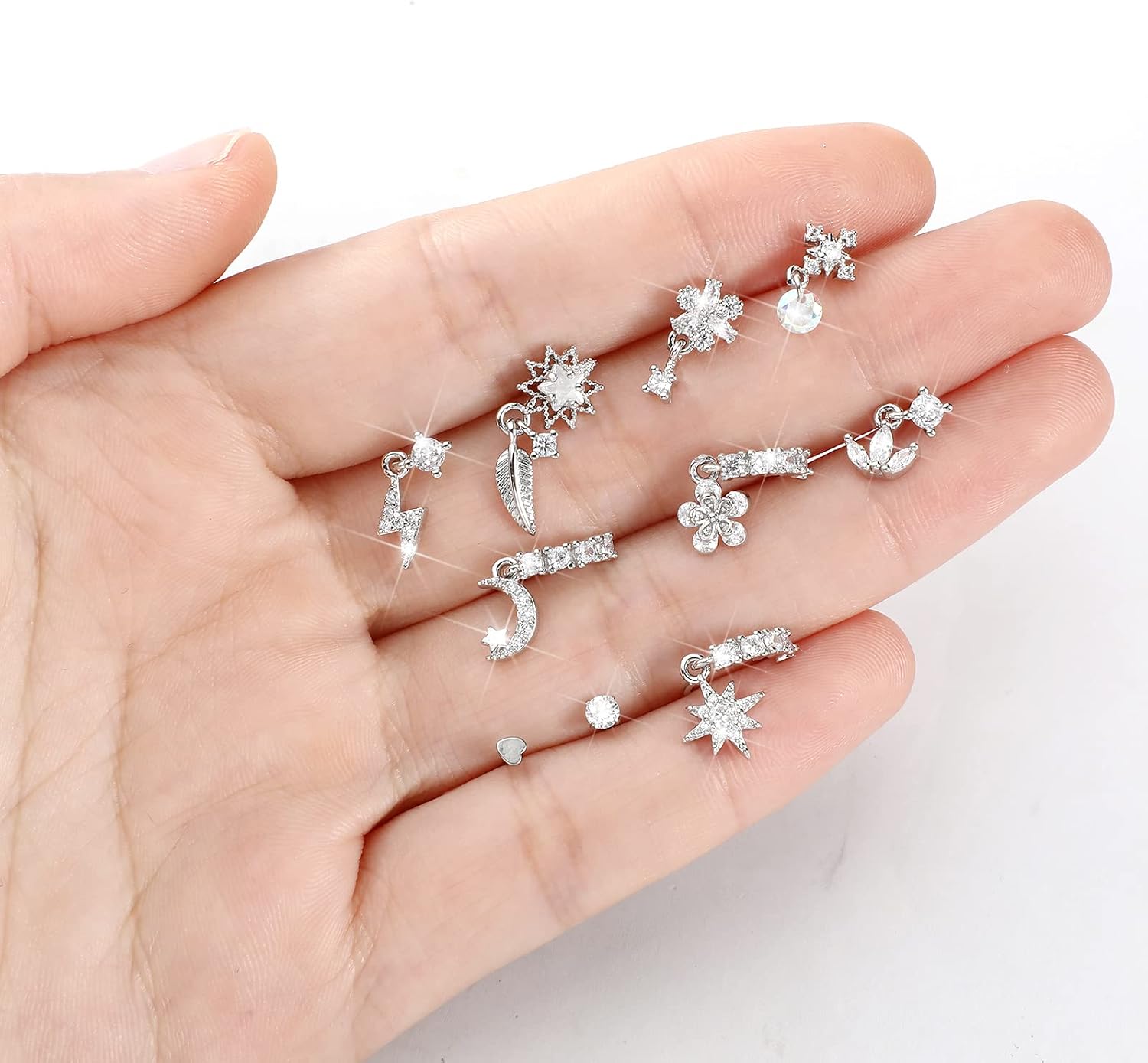48 Pcs Dangle Nose Rings for Women Nose Piercings Jewelry Studs Hoops with Charm Stainless Steel Indian Nostril Rings for Women