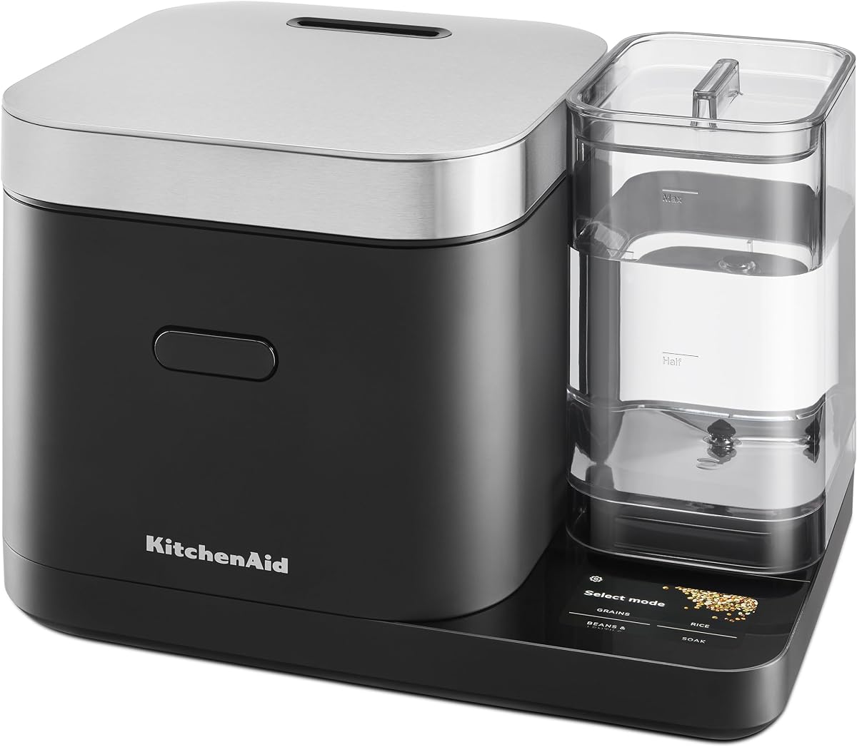 KitchenAid 8 Cup Grain and Rice Cooker, Integrated Scale, Black Matte | Automatically Sensing Grain-to-Liquid Ratio, Removable Steamer Basket, Water tank, 21 Preset Cooking Options, Model KGC3155BM
