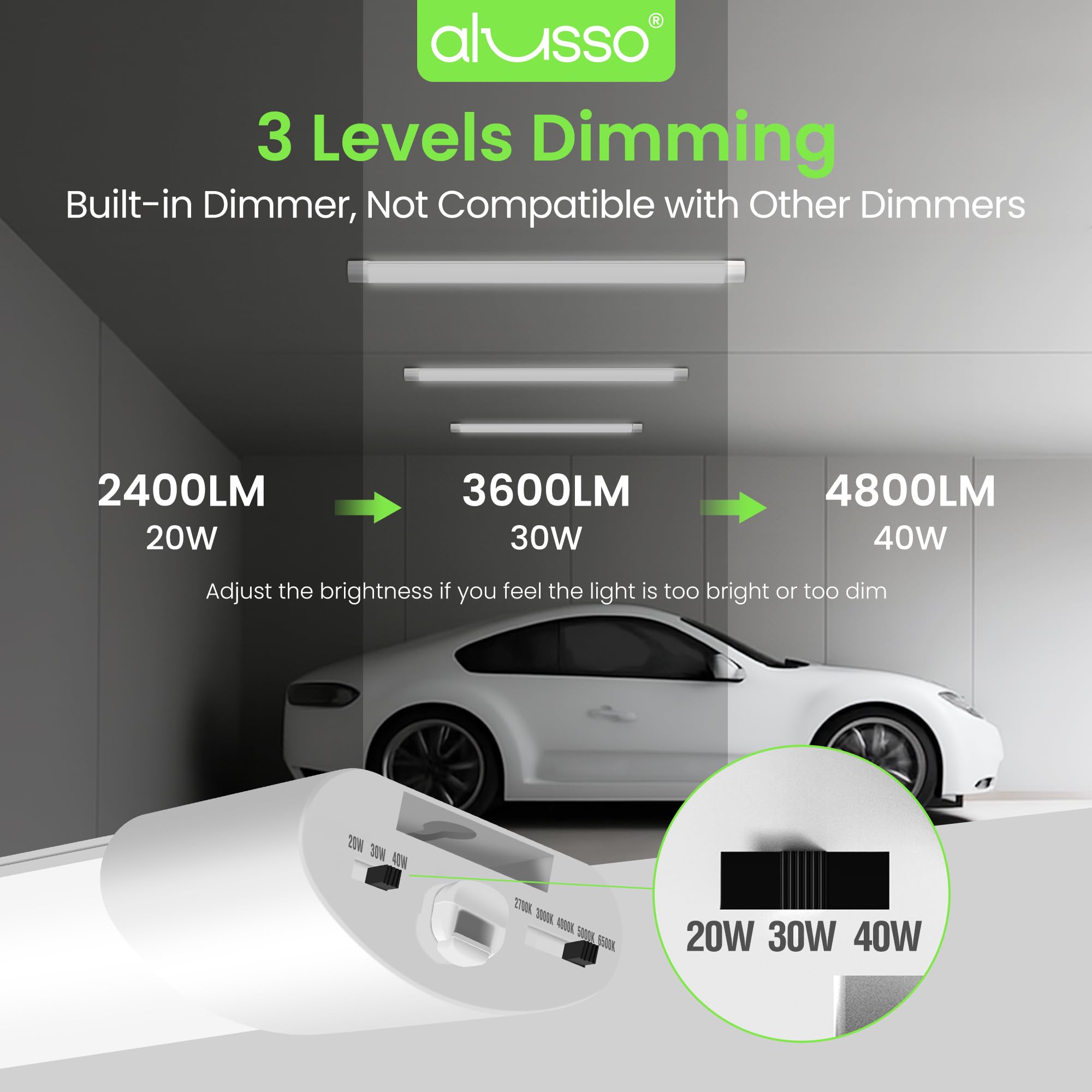 ALUSSO LED Shop Lights for Garage 4FT 4800LM Super Bright Garage Lights 40W 30W 20W 2700K-6500K Adjustable Led — view 3