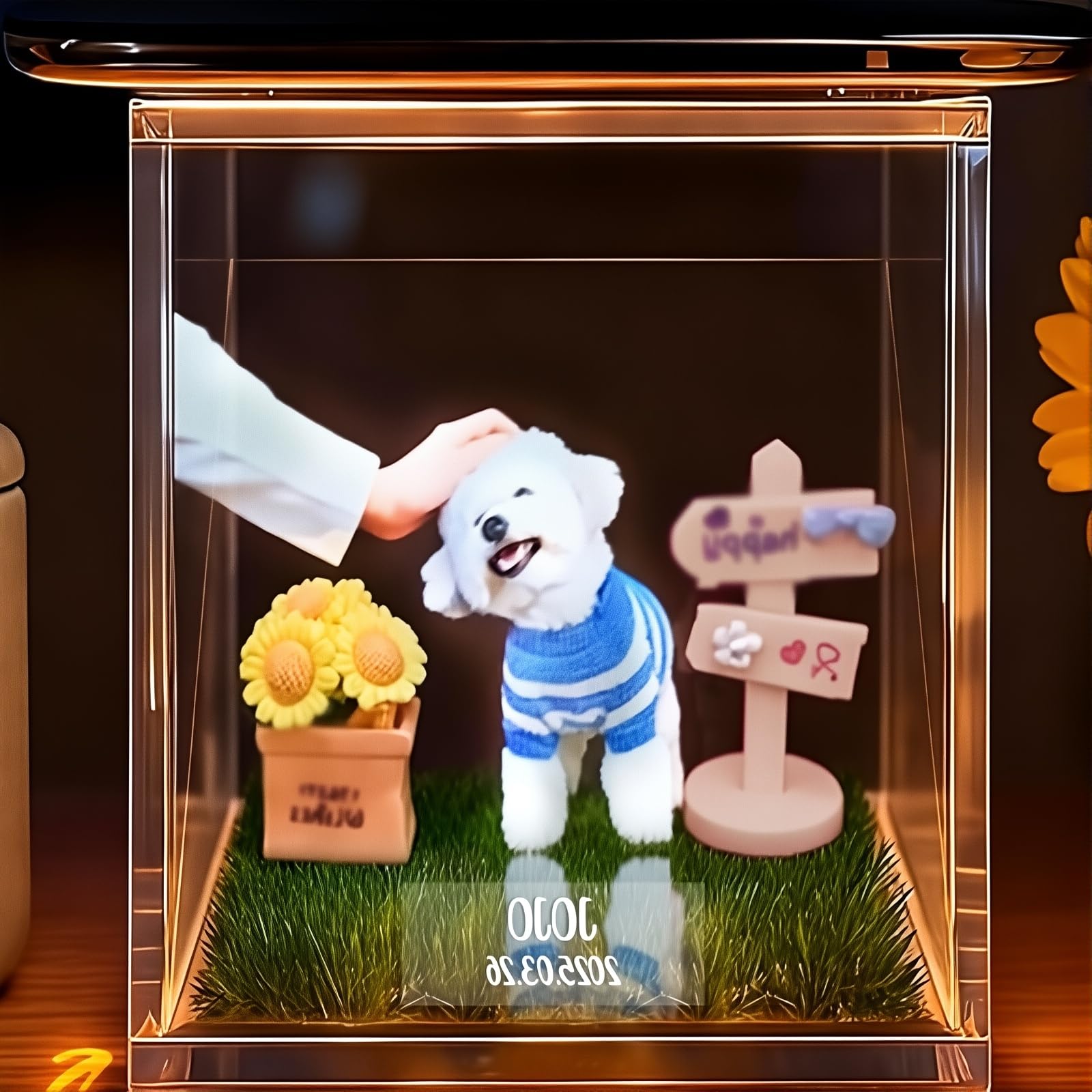 Caja Conmemorativa Holográfica Personalizada para Mascotas, Recuerdo de Holograma de Mascota 3D Personalizado con Foto, Exhibición Digital de Casa de Mascotas, Adorno de Recuerdo