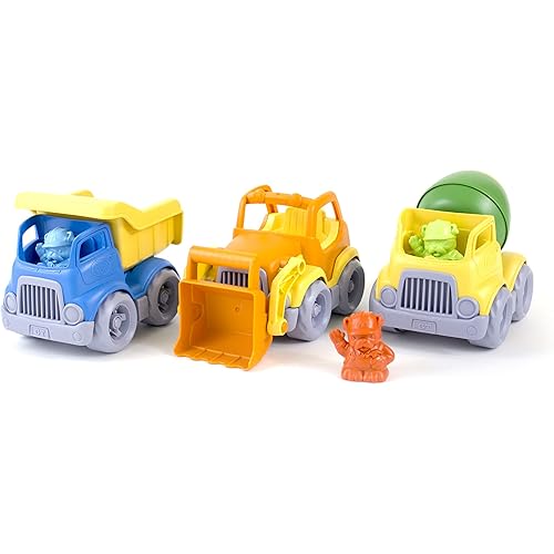Green Toys Construction Vehicle Set, 3-Pack - Pretend Play, Motor Skills, Kids Toy Vehicles. No BPA, phthalates, PVC. Dishwasher Safe, Recycled Plastic, Made in USA.
