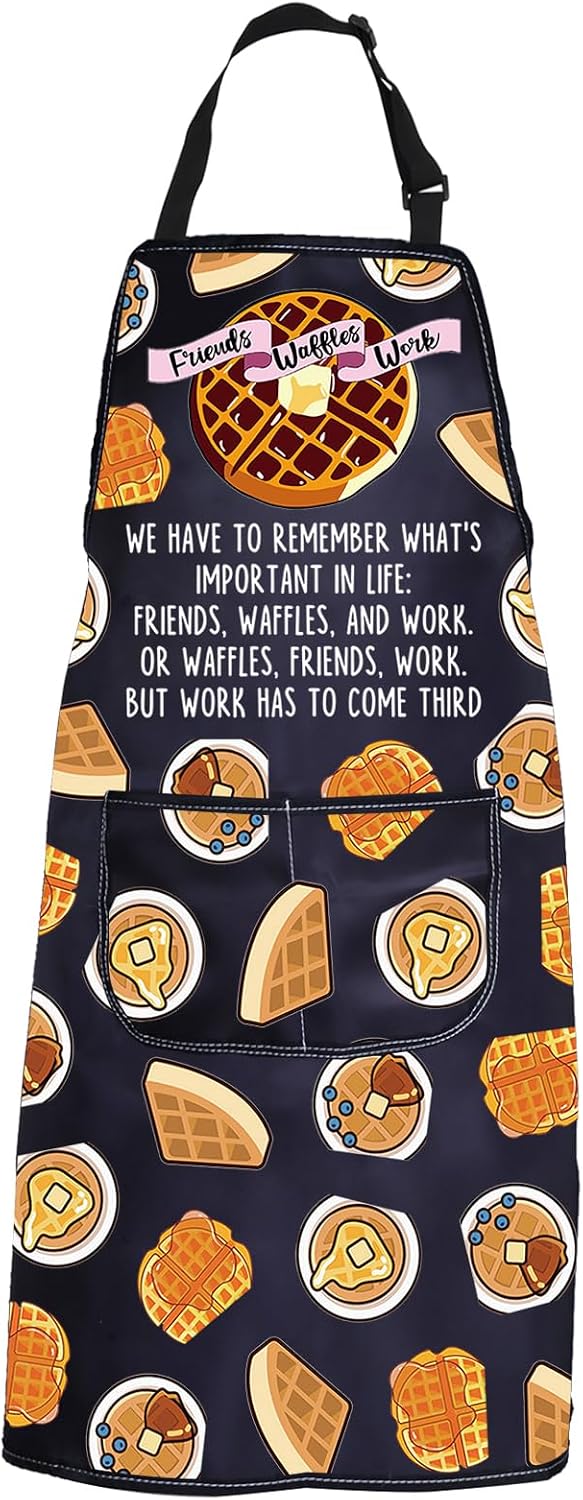 PXTIDY Waffles Friends Work Quote Kitchen Apron Funny Park TV Show Foodie Kitchen Gifts for Waffle Lover Movie Fans