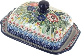 Blue Rose Polish Pottery Hummingbird Butter Dish
