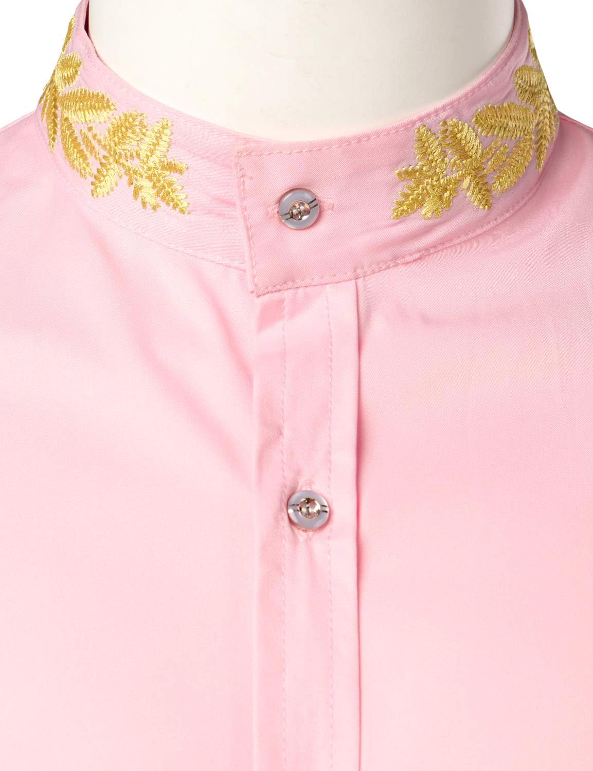 ZEROYAA Mens Hipster Gold Embroidery Mandarin Collar Slim Fit Short Sleeve Casual Dress Shirts - Image 4