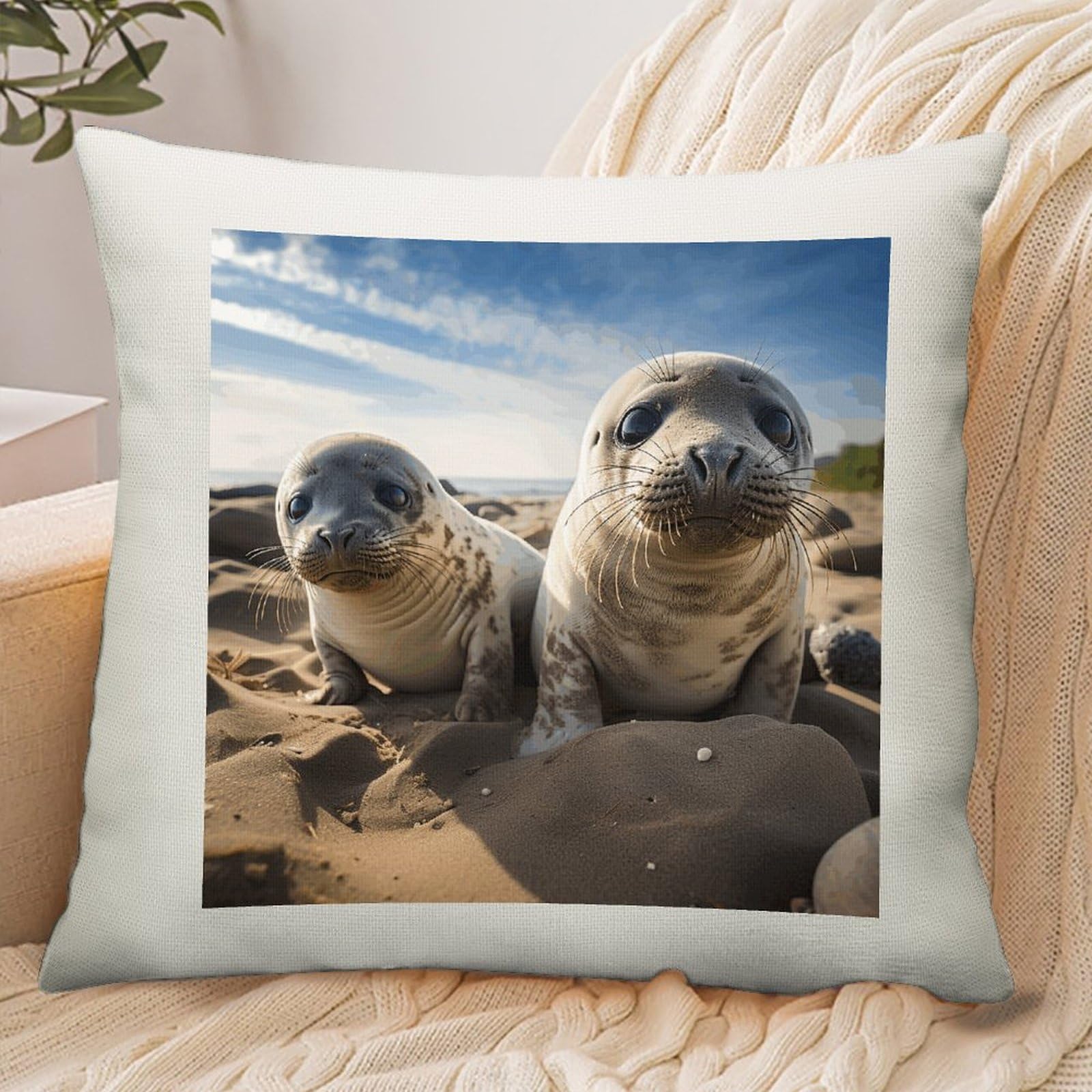 Adfgyerh Style Seal On The Beach Pillow Cover Breathable,Pillowcases Boho Decorative Envelope Closure,Throw Pillow Covers For Beach,Patio,Balcony,Couch Living Room 16 * 16In