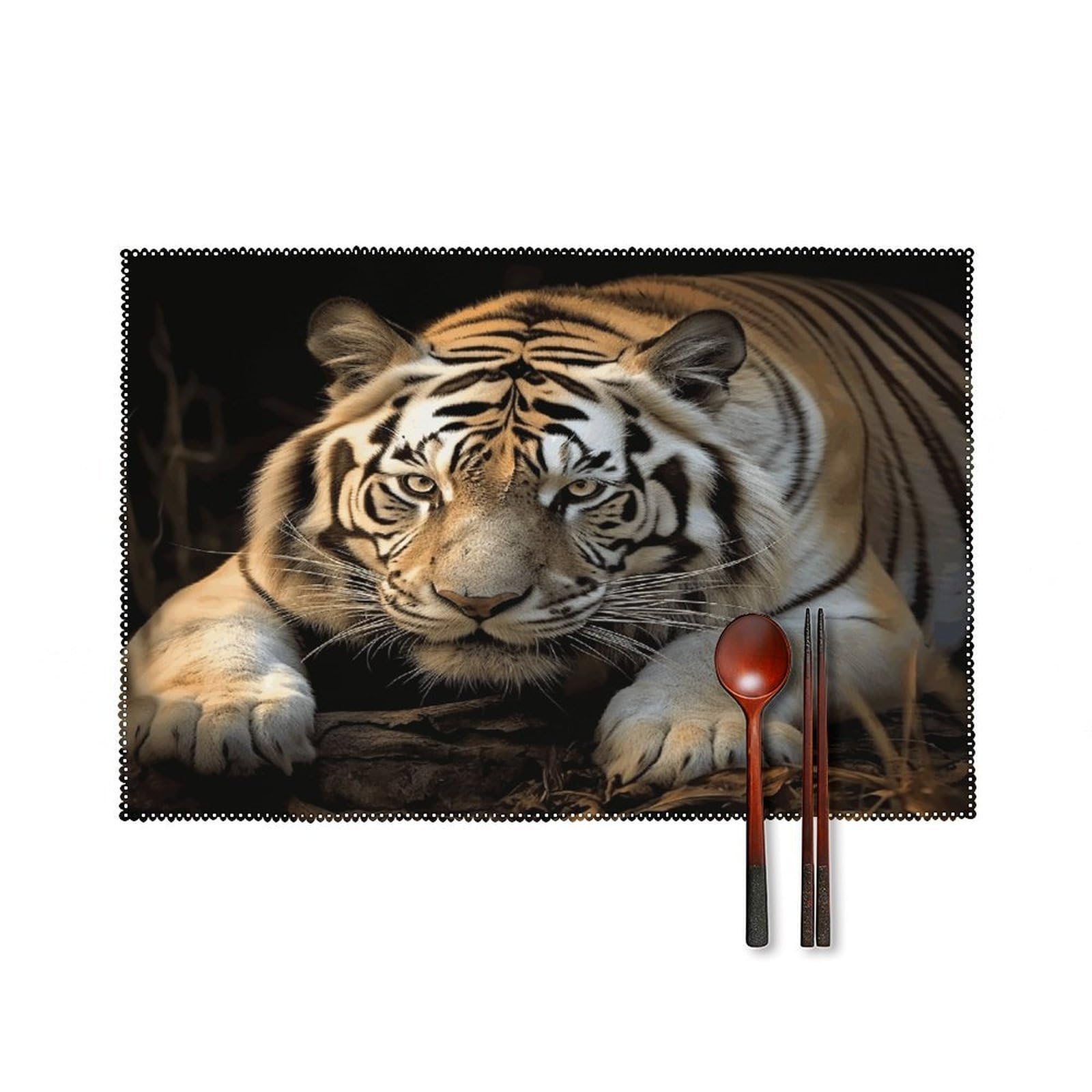 Lying Tiger Placemats Set of 6 Heat Resistant Non-Slip Table Mats Washable Indoor Outdoor Place Mats Rustic Vintage Seasonal Placemat for Kitchen Dining Outdoor Party Table Decor