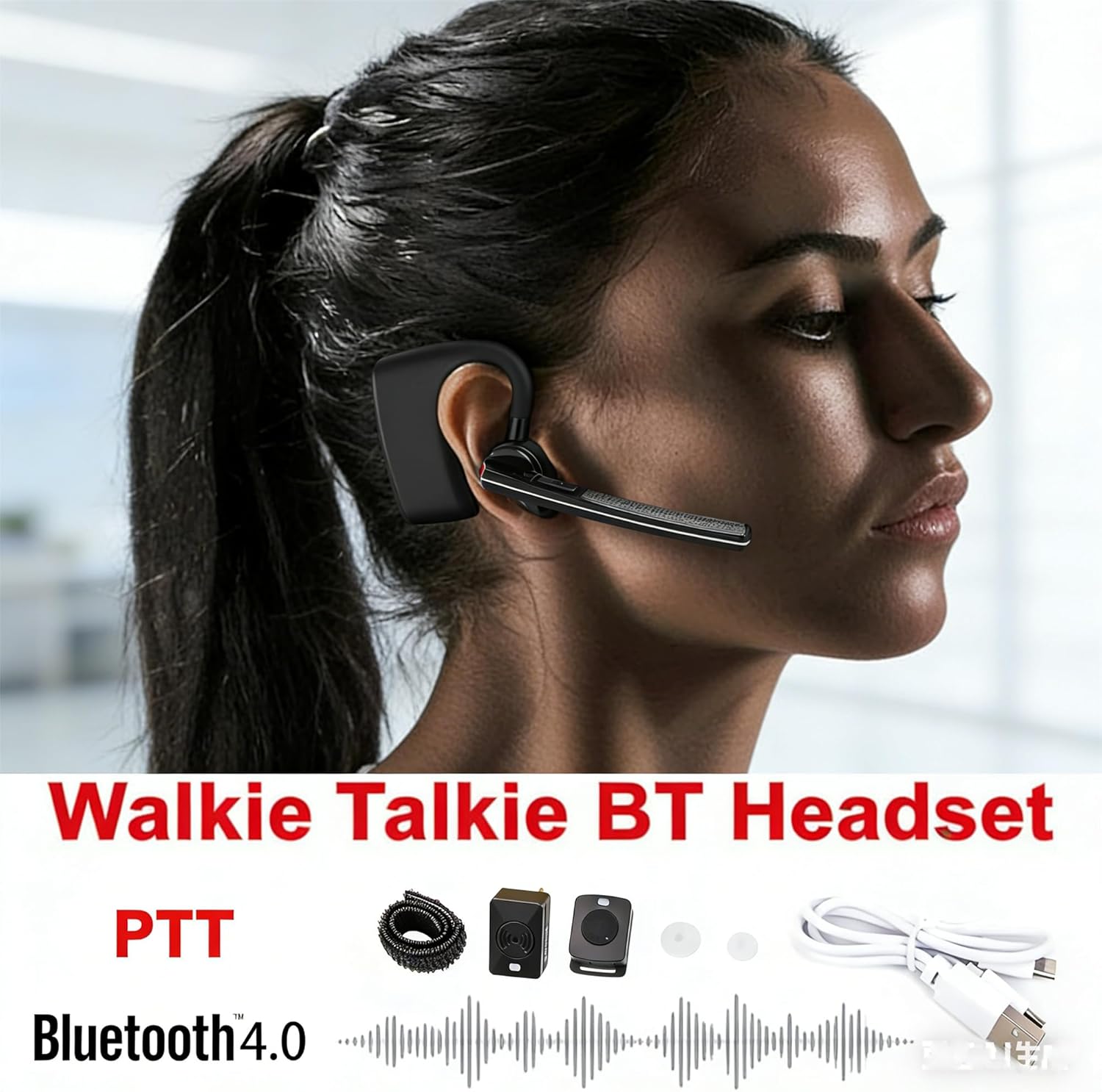 Wireless Bluetooth Walkie Talkie Headset Earpiece Microphone PTT Two Way Radio (M Plug(One Set))