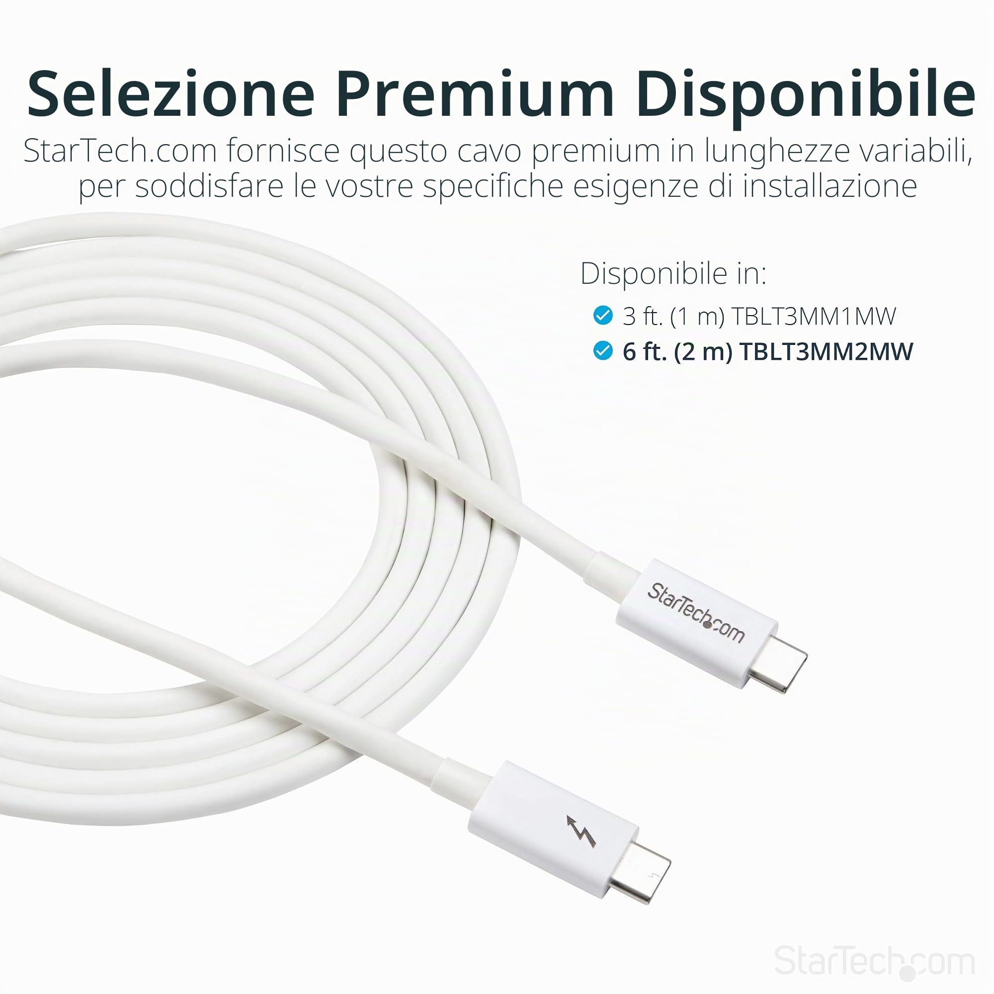 StarTech Cavo Thunderbolt 3 Passivo da 2m, 20Gbps, 100W PD, 4K, Bianco | Compatibile con USB 3.2, Ideale per Monitor 4K e Trasferimento Dati