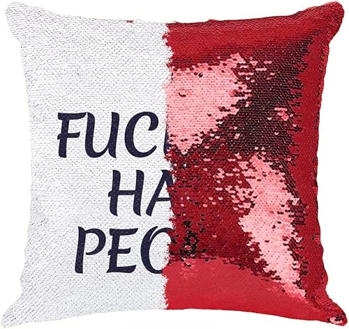 Miniatura 3 de Almohada de lentejuelas personalizada con texto en inglés "I Fucking Hate People", tamaño estándar con funda de cojín, regalo inteligente para