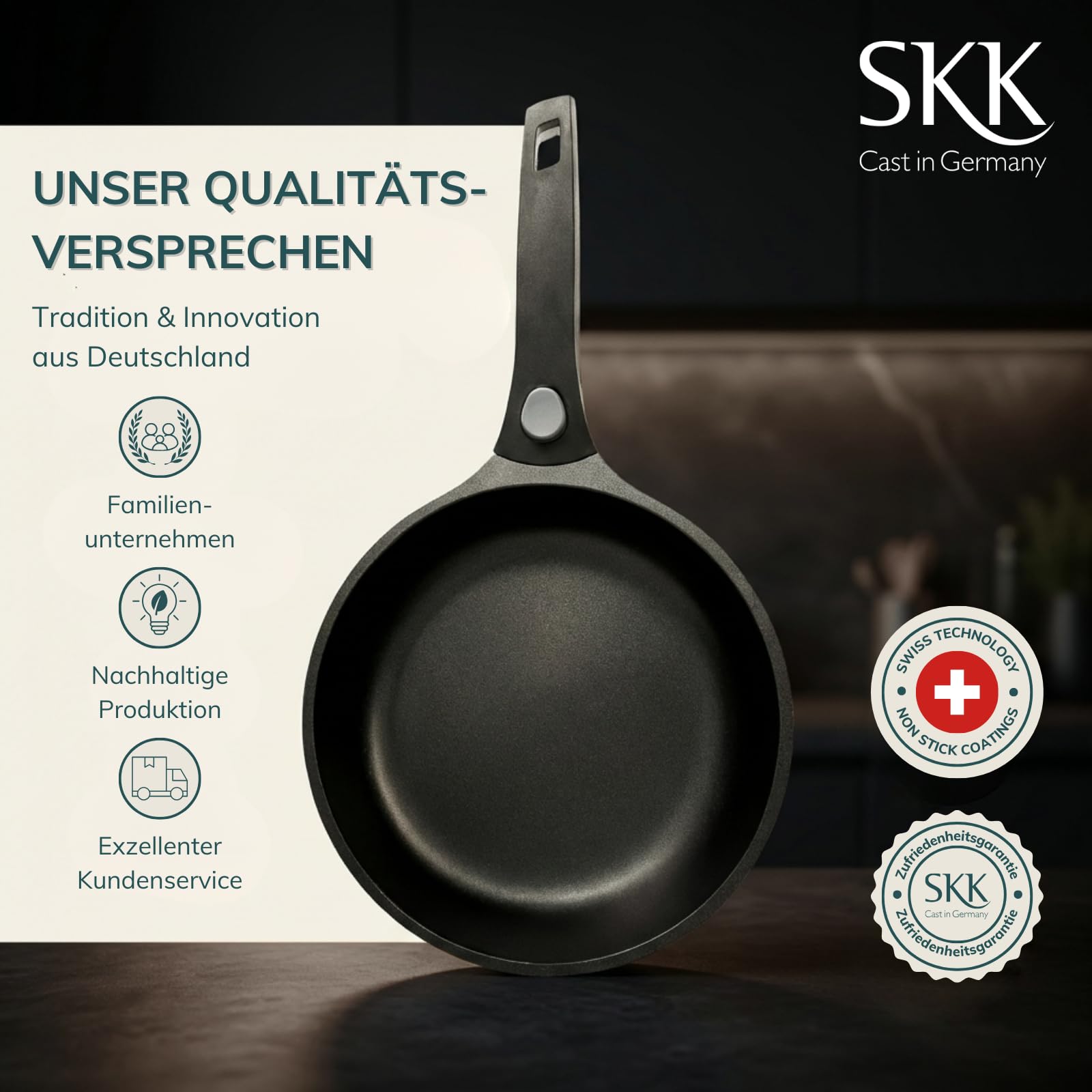 skk 14432 Serie 6 Plus - Sartén de hierro fundido (apta para inducción, mango extraíble, sartén de aluminio fundido a mano, revestimiento antiadherente)