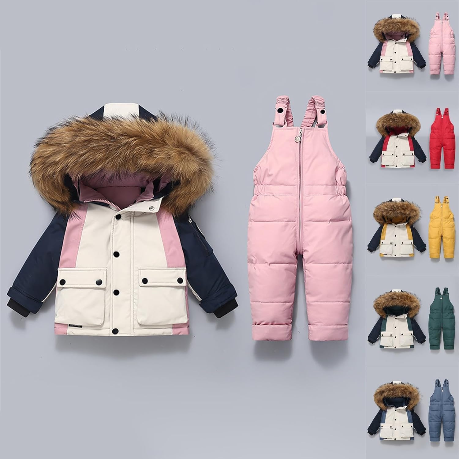 Toddler Boys Girls Snowsuits and Ski Bib Snow Pants Outdoor Windproof Waterproof Snow Suit for Kids Skiing Bibs Outfits