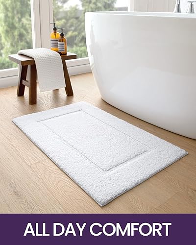 Miniatura 8 de DEXI Alfombra de baño, ultra absorbente, suave, lavable, antideslizante, para suelo de baño, bañera, ducha, 24 x 16 pulgadas, color blanco