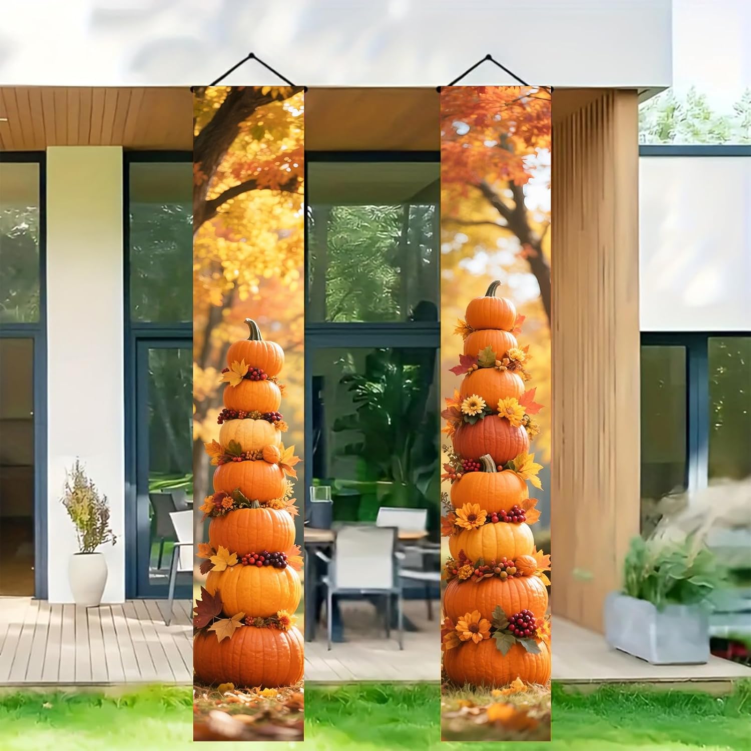 Thanksgiving Pumpkin Door Banner Pumpkin Tower 12x71 Inch Fall Polyester Vertical Door Hanging Banner Porch Decoration Thanksgiving Autumn Seasonal Harvest Background Indoor Outdoor Display - Image 5