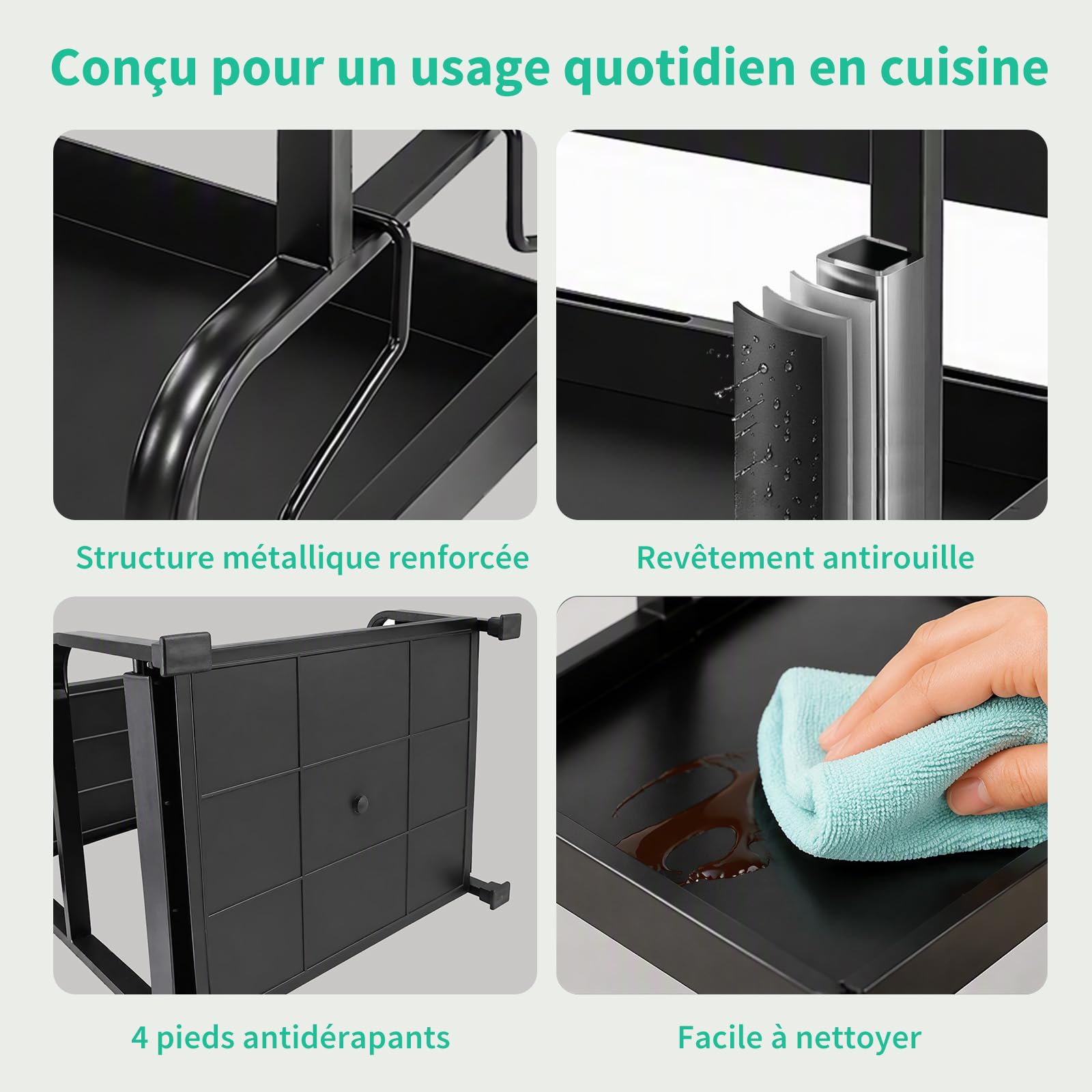 Lubardy Étagère à Épices 3 Niveaux Organisateur Cuisine avec Porte-Couteaux