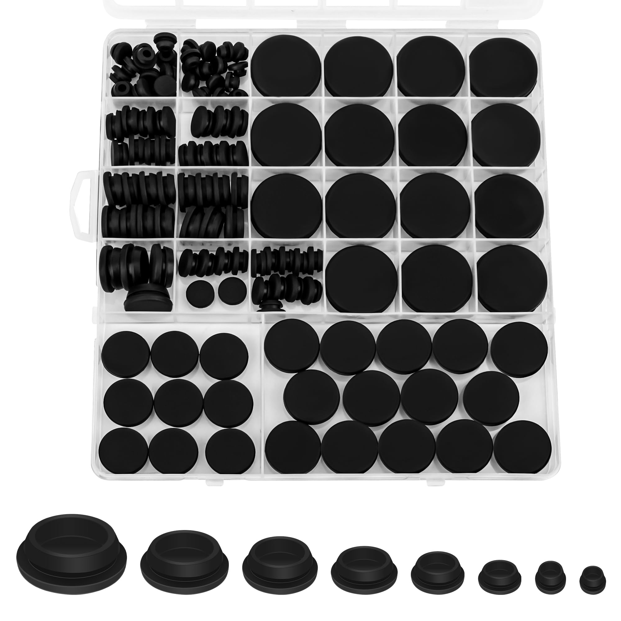 Windspeed 120PCS Silicone Rubber Hole Plugs, Round Silicone Plugs for Furniture Hole Protective Cover with Box (8 Sizes: 5/6/ 8/10/ 13/16/ 18/25 mm)