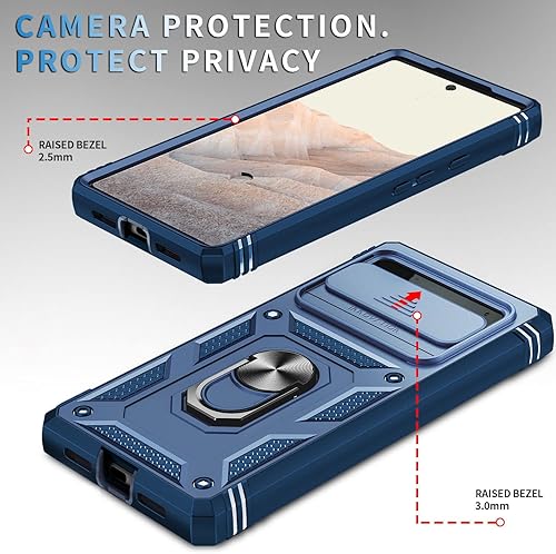 Miniatura 3 de Fetrim Funda para Google Pixel 6, Funda de teléfono con soporte de anillo de rotación para Google Pixel 6 - Azul