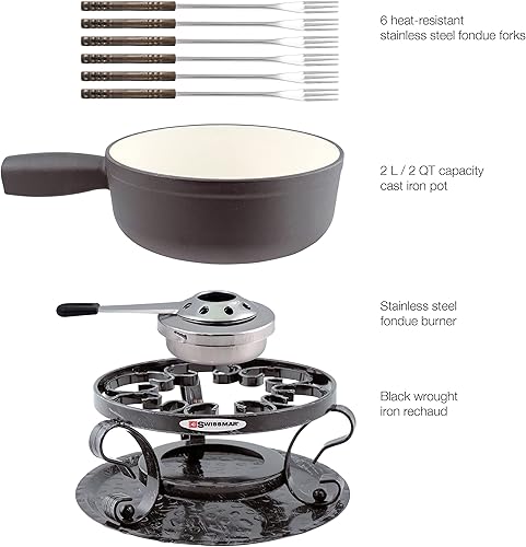 Miniatura 3 de Swissmar Juego de fondue de 2 cuartos de galón Lugano de hierro para fondue de queso Negro