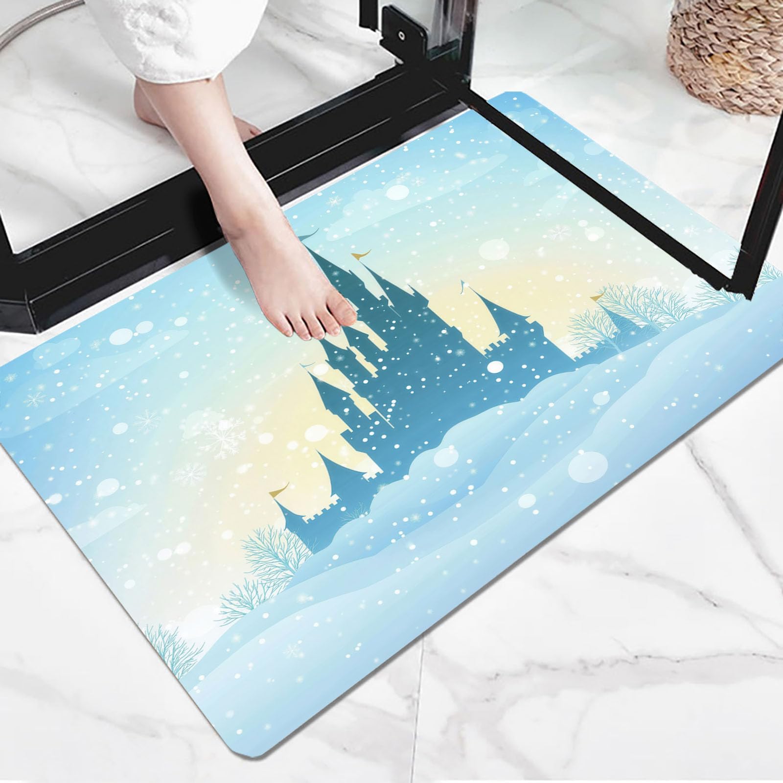Fußmatte Schmutzfangmatte Innen mit Eispalast, rutschfeste waschbare Fußmatte, Verträumtes Winterthema Eingangstürmatte mit wasserabsorbierenden Eigenschaften - 80x120cm