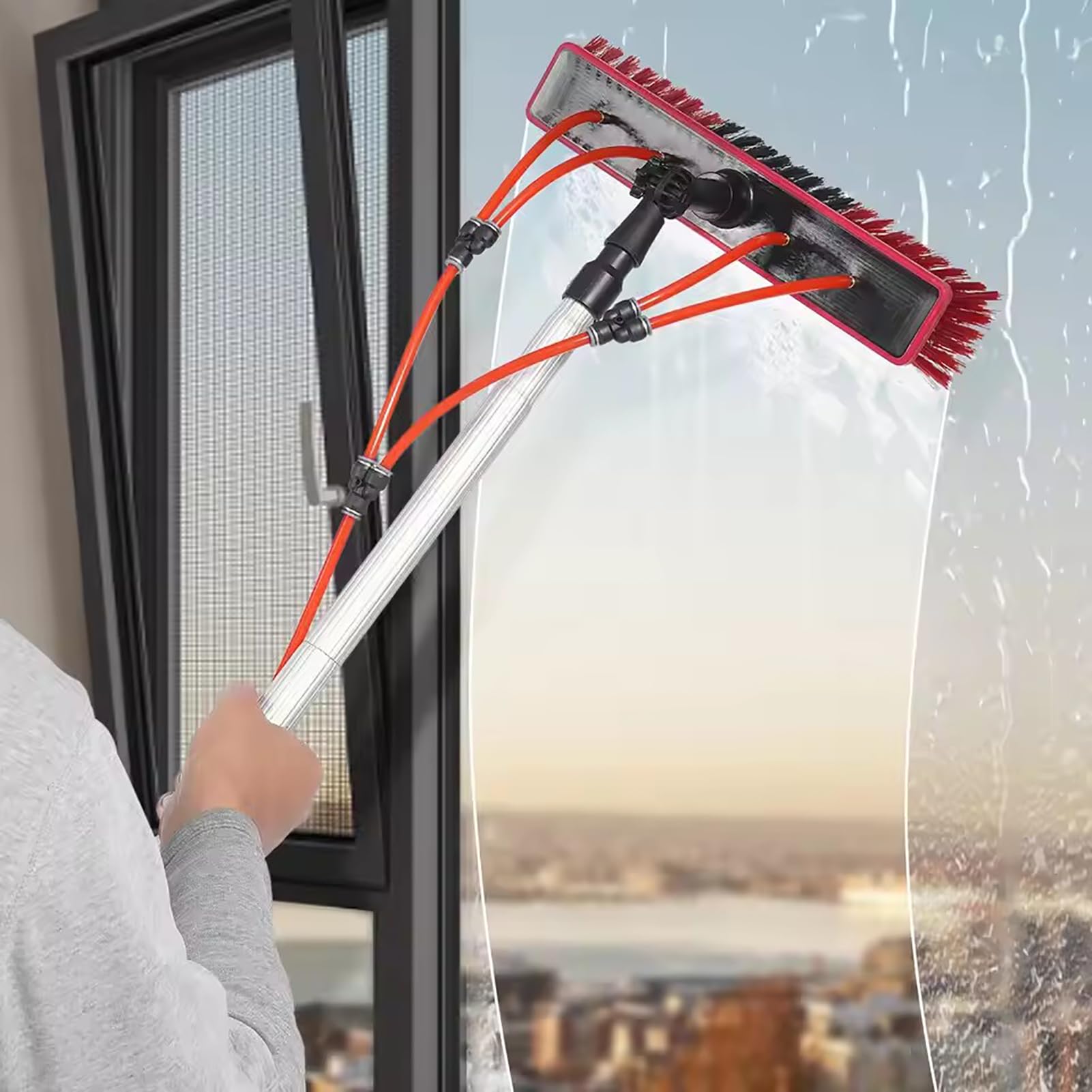 Kit de nettoyage de vitres avec brosse et perche pour panneaux solaires télescopique