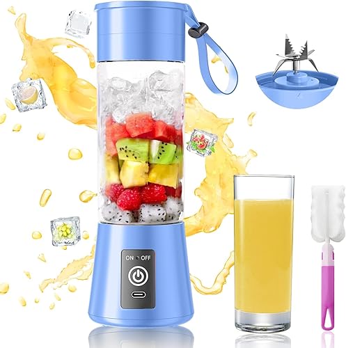 Licuadora portátil para batidos y licuados - Mini licuadora de 13 onzas con 6 cuchillas, recargable por USB y tipo C, adecuada para hacer jugo