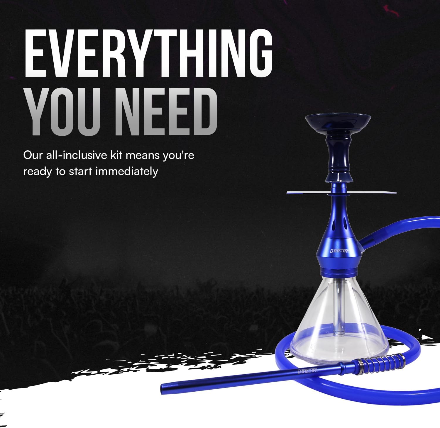 Deezer Elite Glass Hookah - Luxurious Shisha Experience with Quad Hose Capability, Premium Crystal Vase, Ultra-Smooth Draw System, Complete with LED Base, Silicone Bowl & Designer Tongs by Deezer - Trigger (Blue)