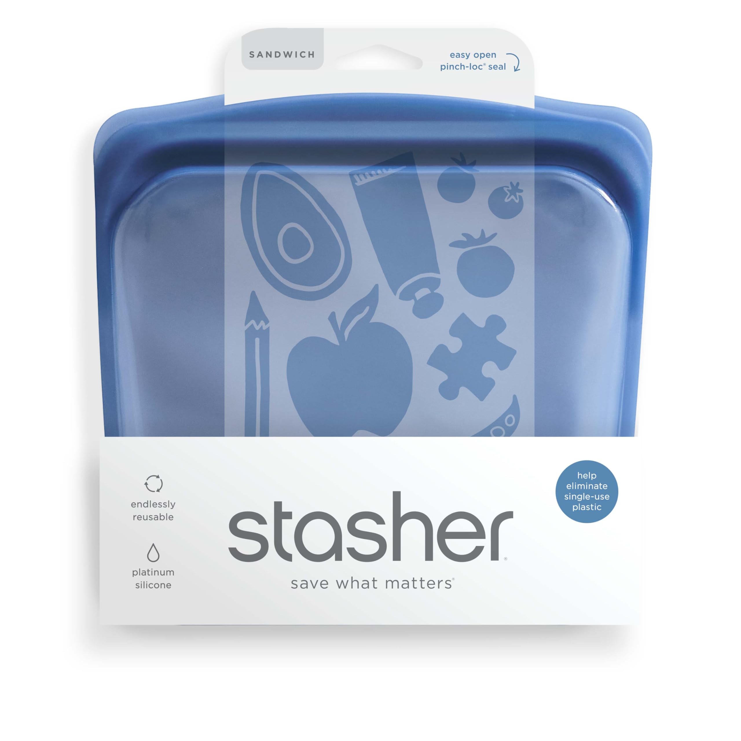 Stasher Premium Silicone Reusable Food Storage Sandwich Bag Deep Ocean Microwave Sous Vide Dishwasher Oven and Freezer Safe