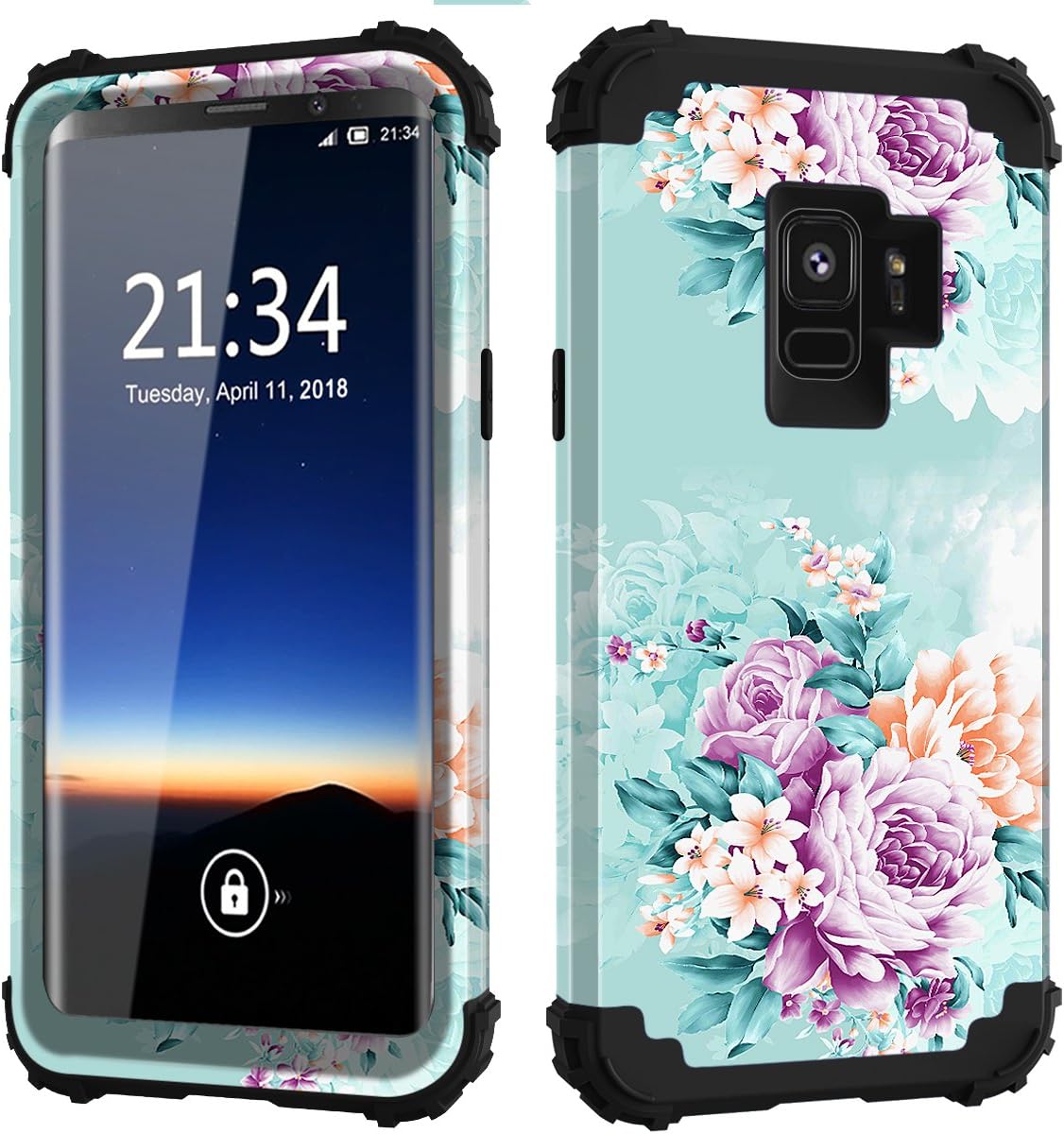 Galaxy S9 case,PIXIU Unique Hybrid Heavy Duty Shockproof Full Body Protective Case with Dual Layer Froral Cases for Samsung Galaxy s9 5.8 inch 2018 Released Peonies