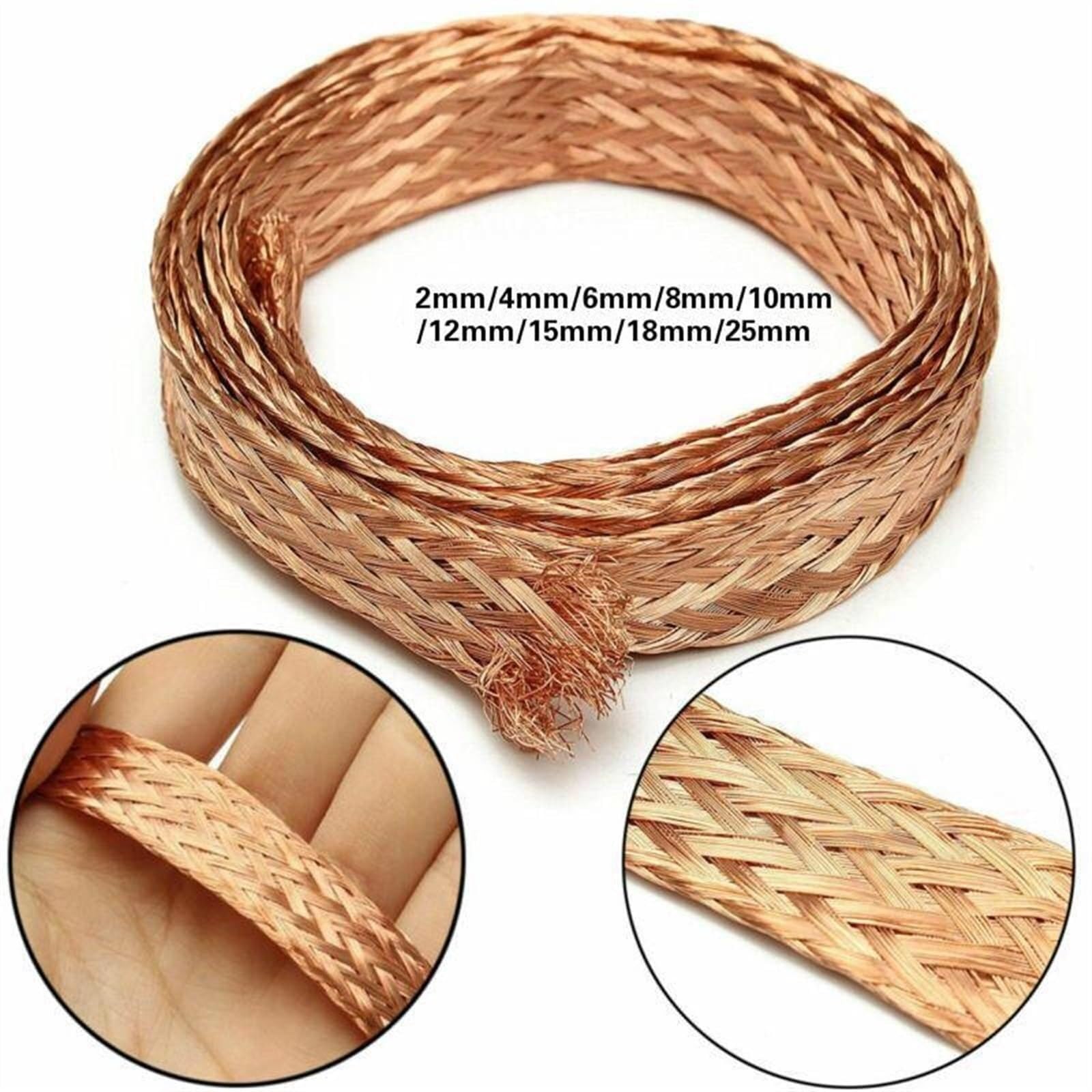 Kupfer Geflechtschlauch dehnbar EMI Abschirmung 2-25mm | Für Kabel und Drähte von 2 mm bis 25 mm geeignet, für Auto Marine Haushalt und Innenbeleuchtung(5m,25mm bore)