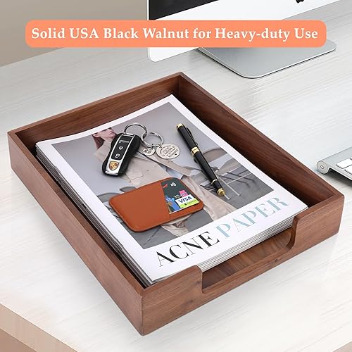 Miniatura 5 de Bamber Bandeja de madera para cartas, organizador de escritorio de madera, bandeja de archivos de documentos para suministros de oficina, carpetas