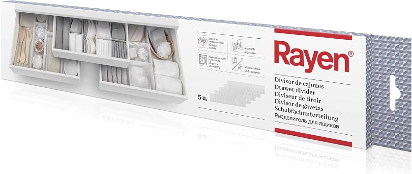 Rayen - Adaptable Drawer Divider. with Infinite Combinations. Multi-Purpose Drawer Organiser. 5 Units 49.5 x 10 cm