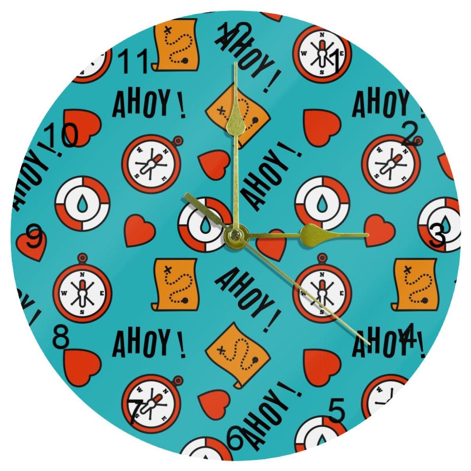 Horloge murale silencieuse à quartz boussole bleue sans tic-tac
