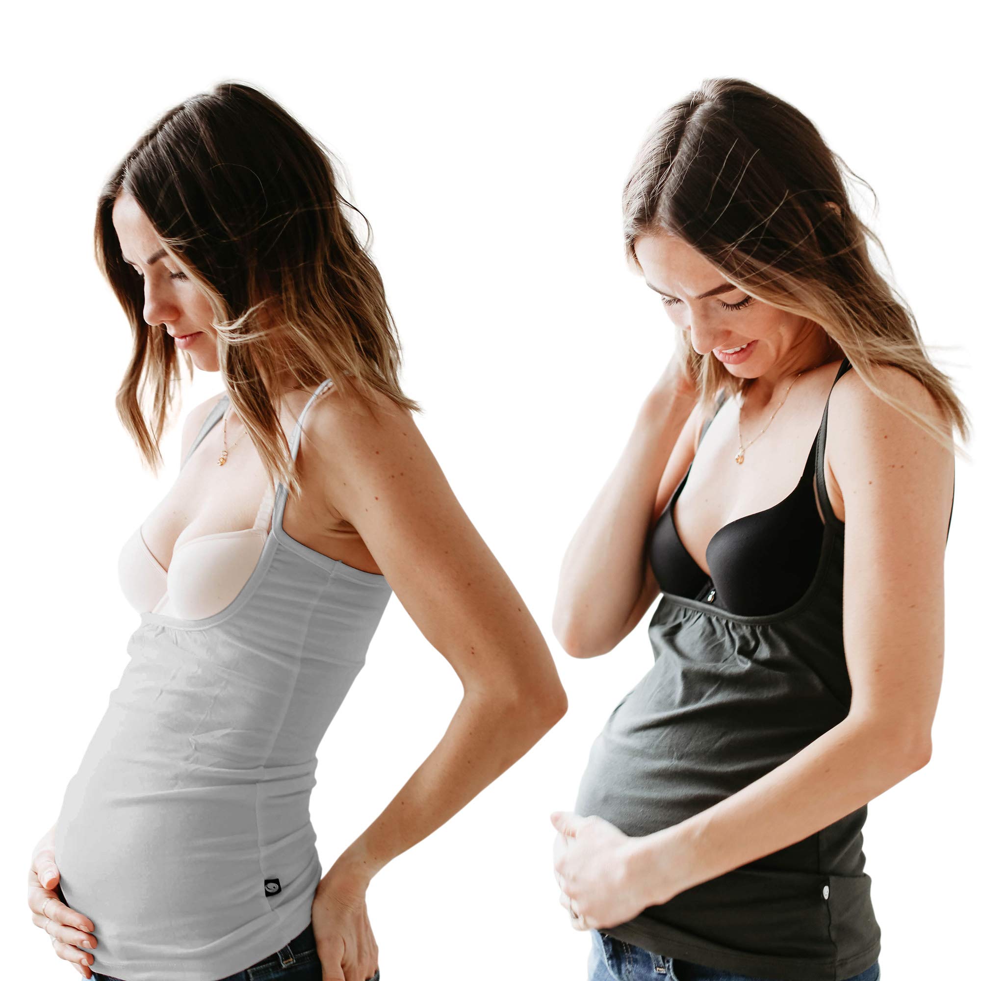 Naked Nursing Tank The Open Busted Breastfeeding Tank Top 2pack-Charcoal/Light Grey