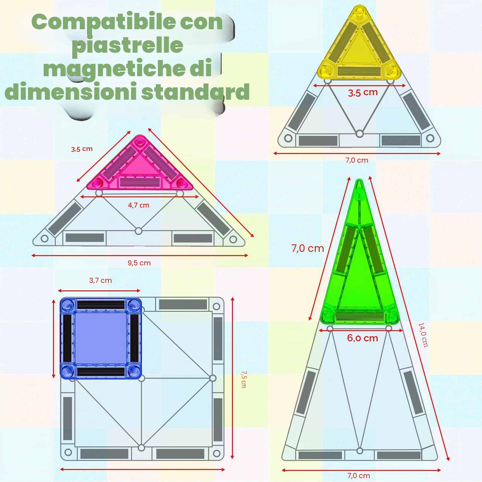 Lot di 40 mini blocchi magnetici per bambini dai 4 agli 8 anni - Giochi silenziosi in auto + giochi magnetici da viaggio