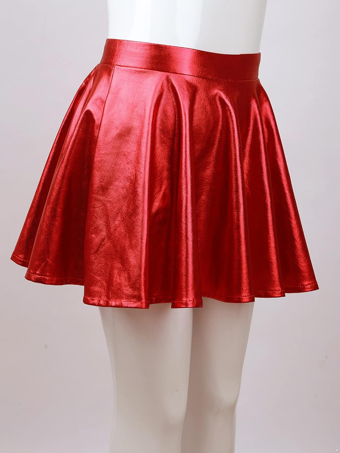 Kids Girls Shiny Metallic Pleated Mini Skirt Stretchy Dance Skater Scooter Skirt Gymnastic Activewear Red 6
