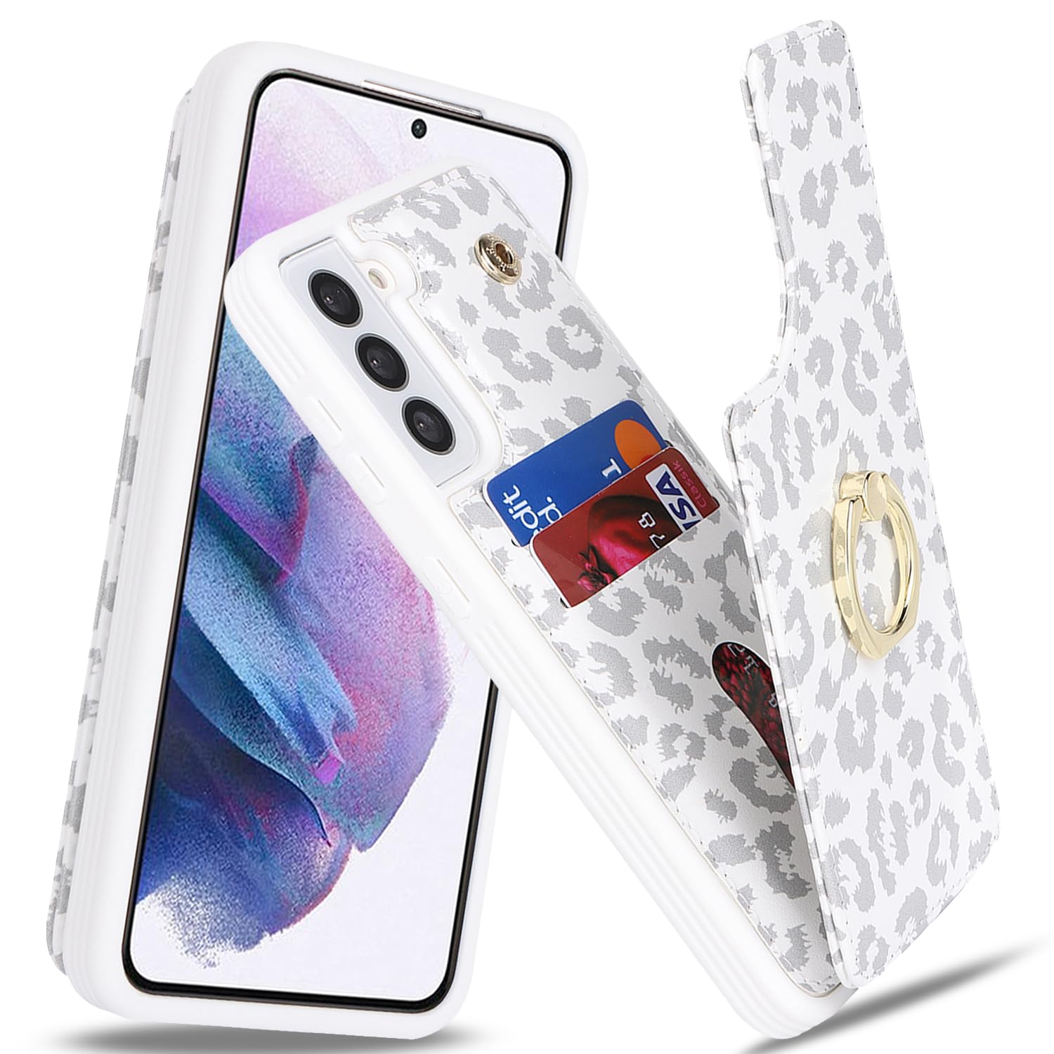 Lipvina for Samsung Galaxy S21 FE 5G Case with Card Holder,Galaxy S21 FE 5G Case Wallet for Women,Credit Card Holder,Ring Stand,Cute Phone Wallet Cases 6.4