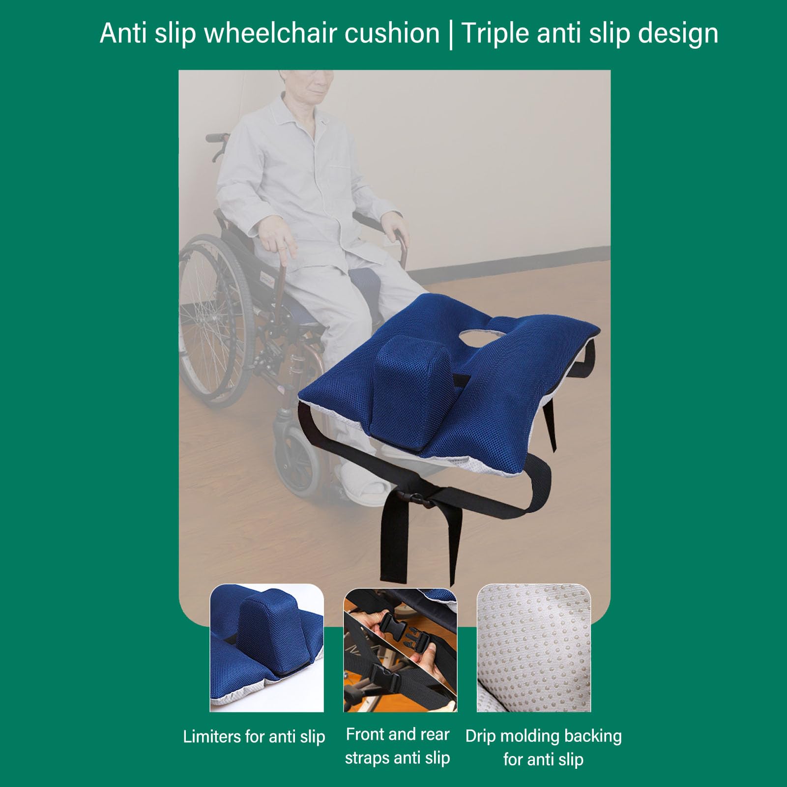 Cojín para silla de ruedas con diseño de cuña para una mayor estabilidad y alivio de la presión