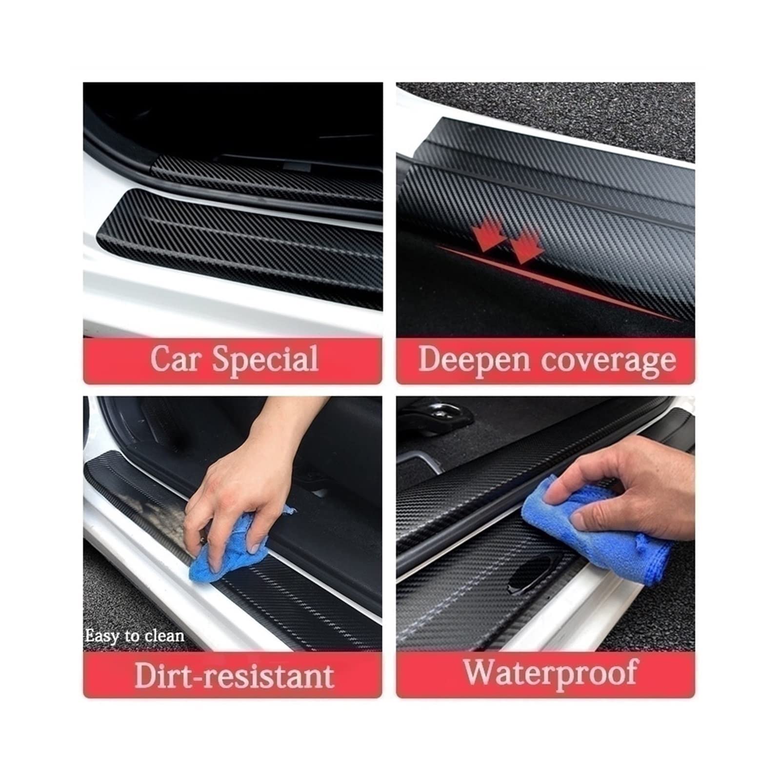 4 Plaques Seuil Fibre Carbone Pour Peugeot 108 - Autocollants Protection Anti-rayures - Installation Facile Sans Perçage - 8