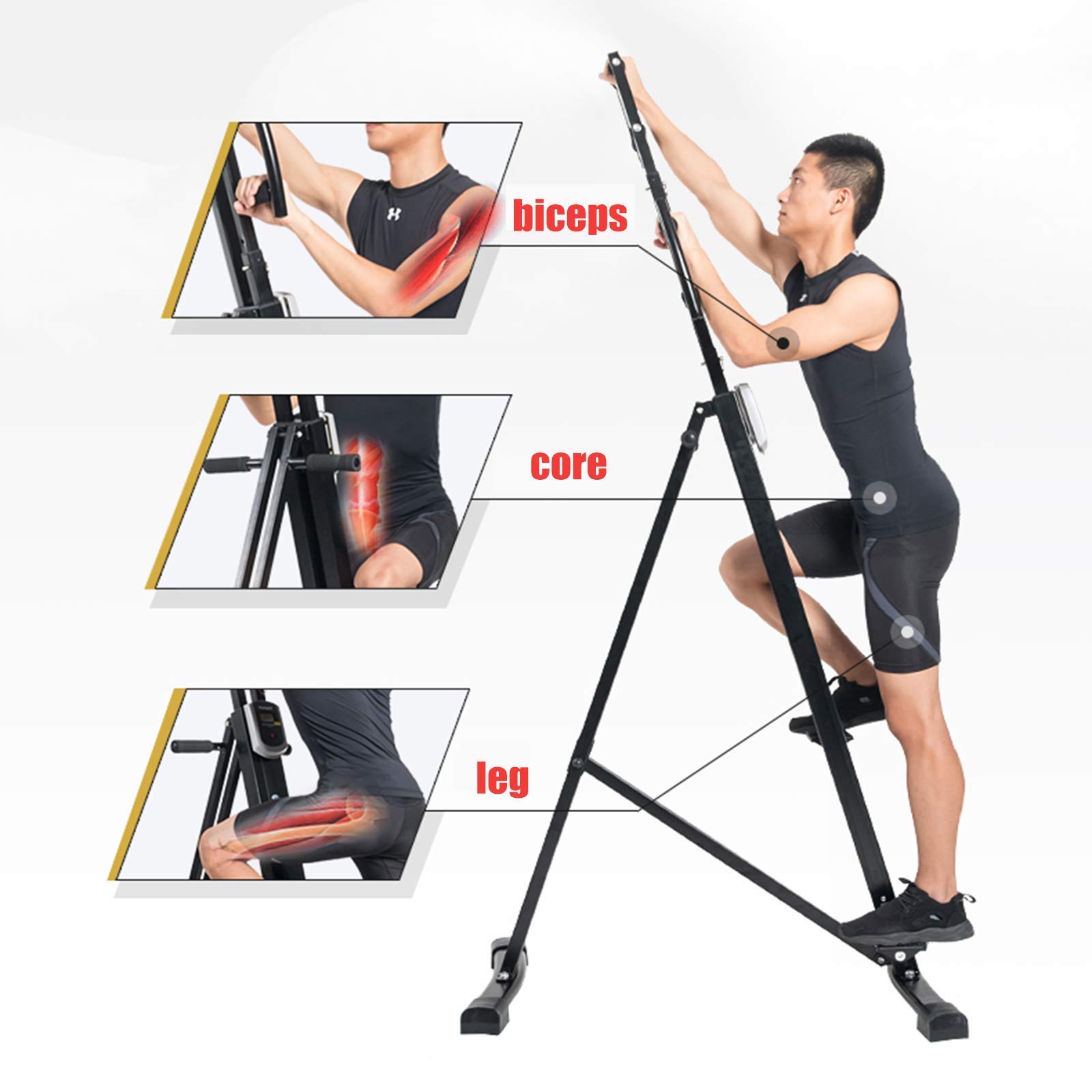 Stepper D'Escalier Vertical Pliable Avec Écran LCD - Guidon Réglable, Pédales Antidérapantes, Capacité 150 Kg - Fitness Maison