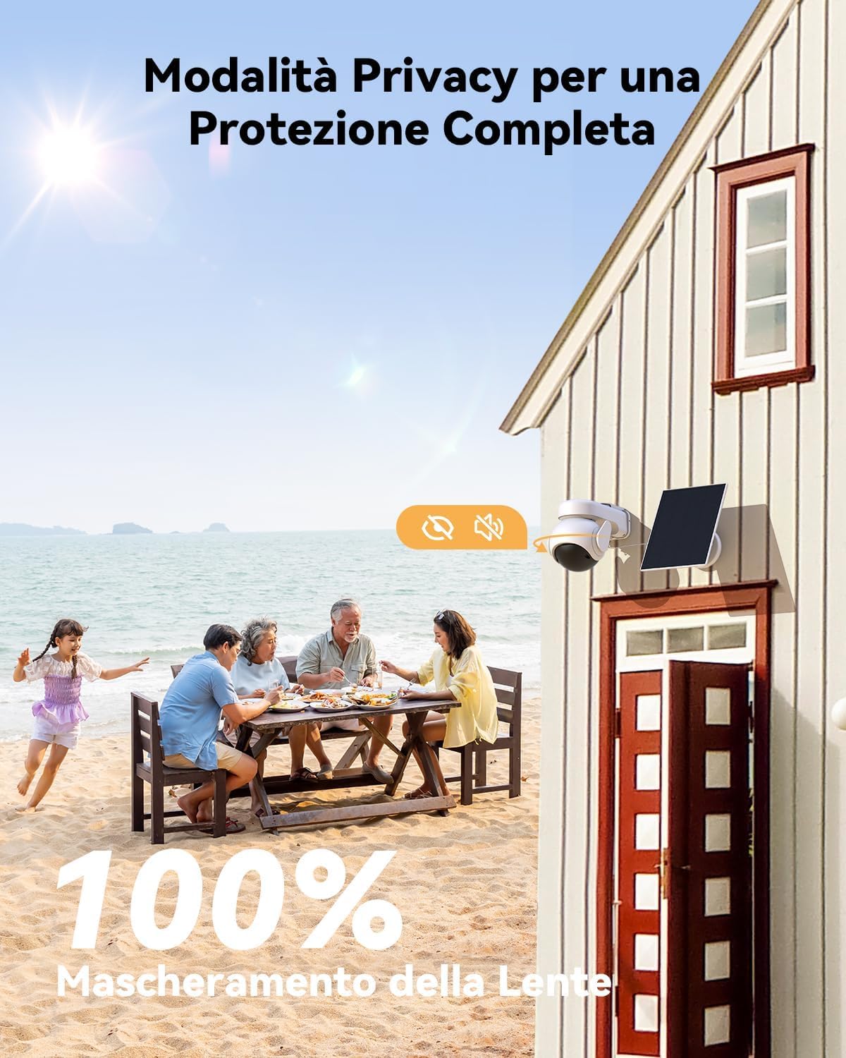 KIT 5MP 4G LTE Telecamera Esterno Senza Fili con Pannello Solare, Telecamera Solare 4G con SIM Card, AOV Registrazione 24/7, 360°, 25M Rilevamento Umano, IP66, Modalità Privata, Micro SD 32GB Incluso