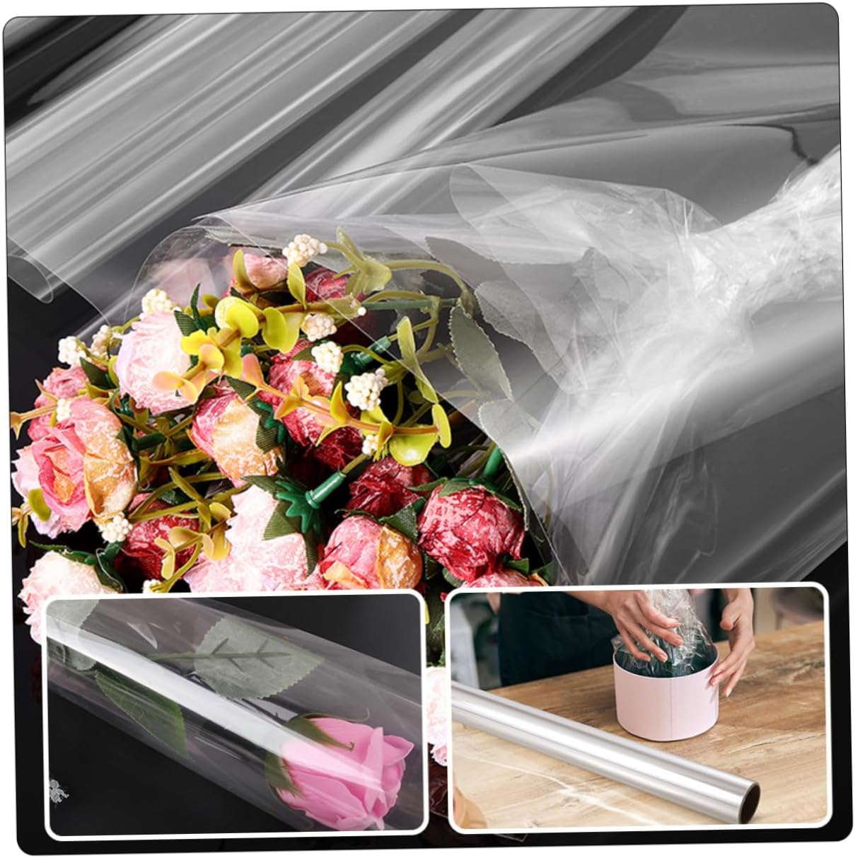 Mikinona Cellophane Wrap Film Transparent Floral Wrapping Material for Flower Bouquets DIY Crafts and Packing Florist Supply for Valentine S Day and Special Occasions